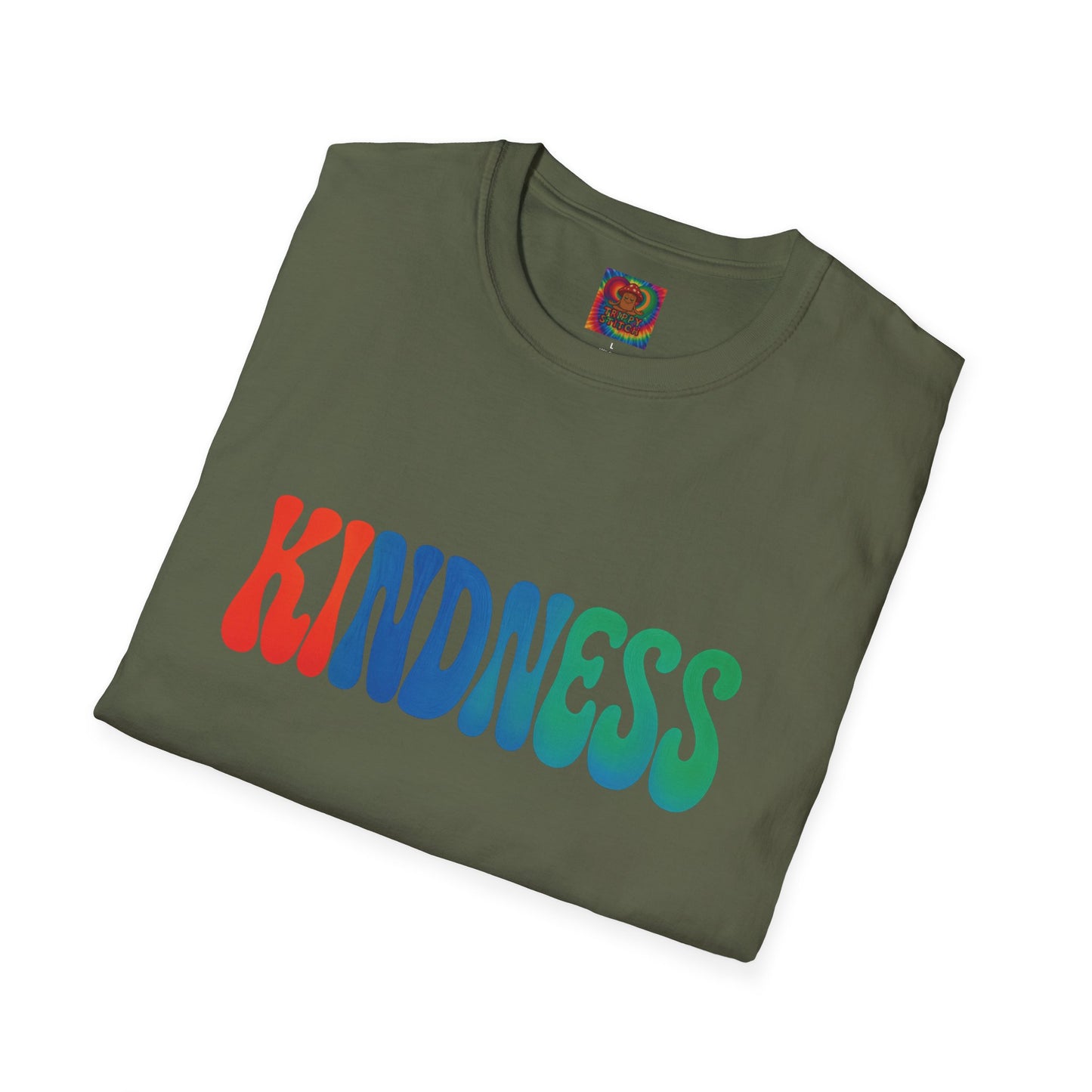 Kindness 💚❤️💙Softstyle T-Shirt, Colorful Graphic Tee, Positive Vibes Shirt, Cute Gift for Friends, Uplifting Fashion Statement