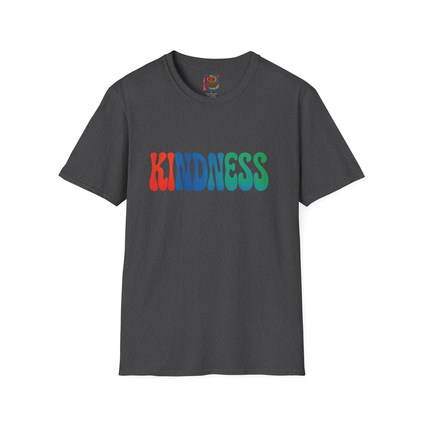 Kindness 💚❤️💙Softstyle T-Shirt, Colorful Graphic Tee, Positive Vibes Shirt, Cute Gift for Friends, Uplifting Fashion Statement