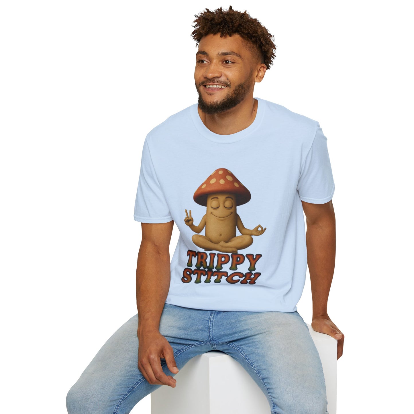 Mani the Mushroom T-Shirt - Unisex Softstyle Tee, Casual Humor Gift, Mindfulness Apparel, Trendy Streetwear, Unique Relaxed Wear