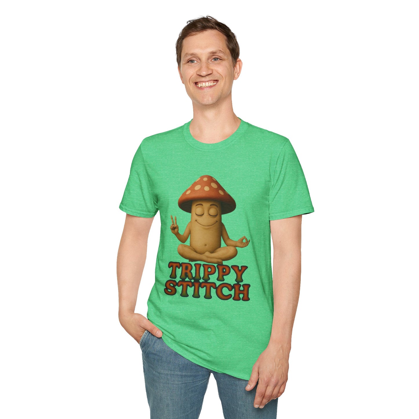 Mani the Mushroom T-Shirt - Unisex Softstyle Tee, Casual Humor Gift, Mindfulness Apparel, Trendy Streetwear, Unique Relaxed Wear