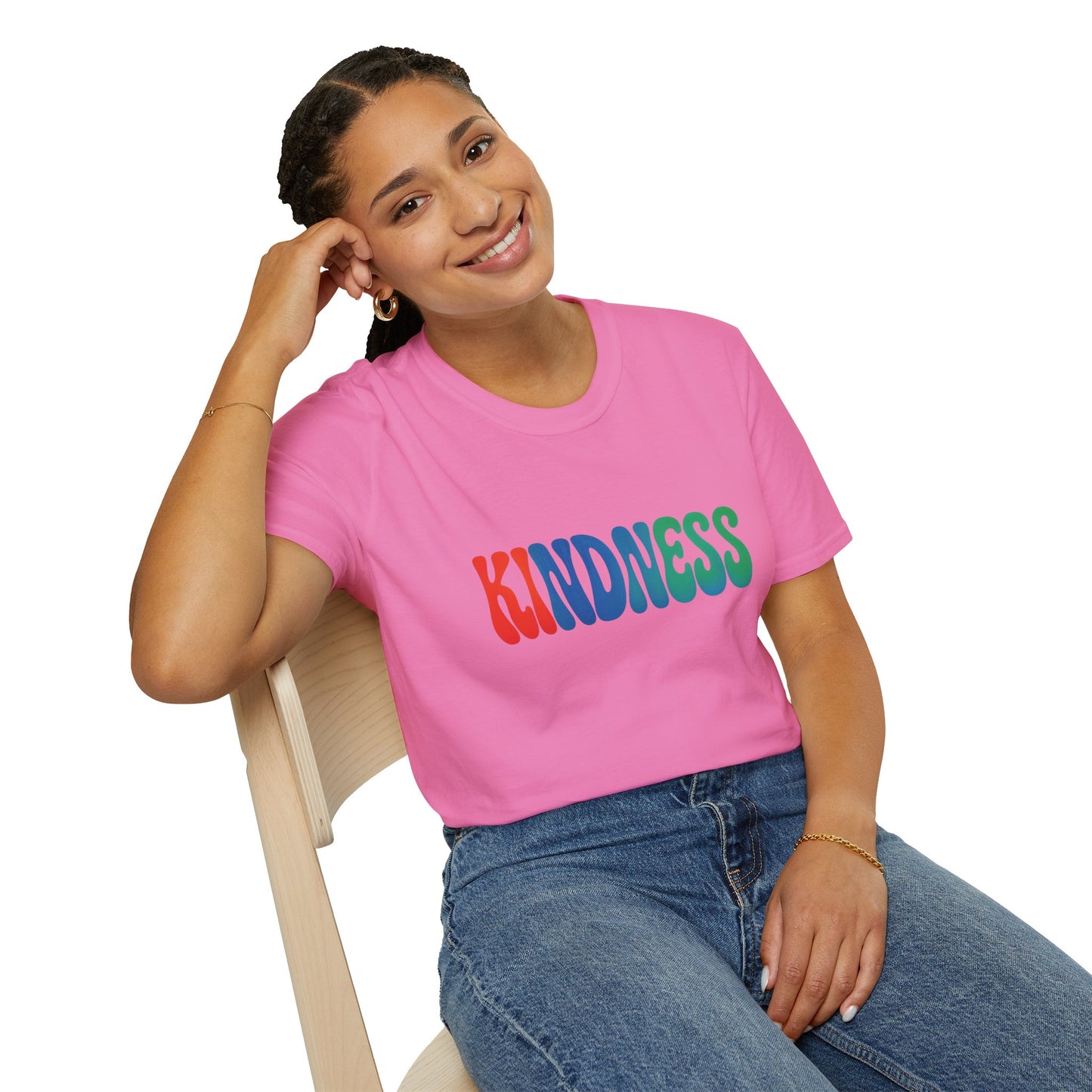 Kindness 💚❤️💙Softstyle T-Shirt, Colorful Graphic Tee, Positive Vibes Shirt, Cute Gift for Friends, Uplifting Fashion Statement
