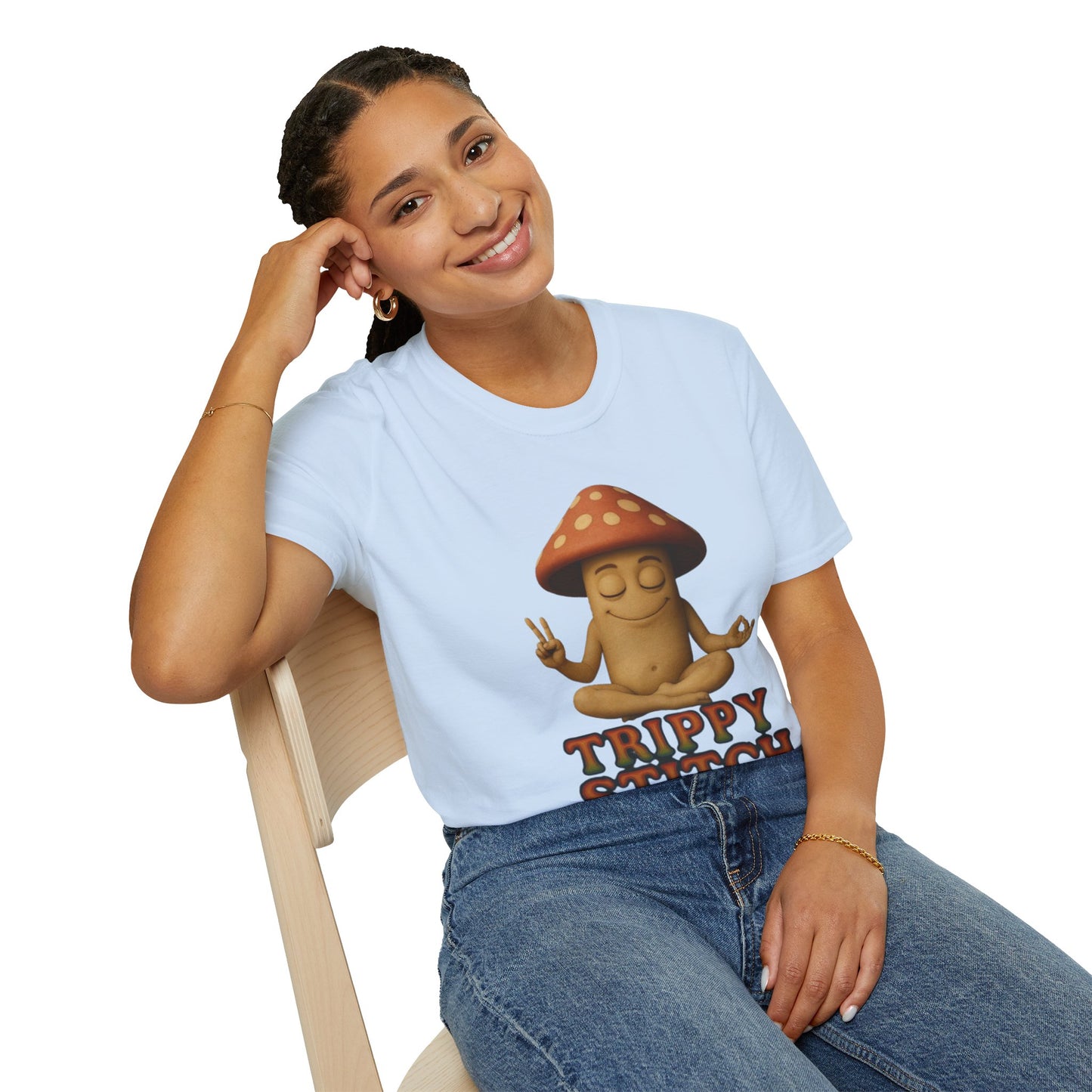 Mani the Mushroom T-Shirt - Unisex Softstyle Tee, Casual Humor Gift, Mindfulness Apparel, Trendy Streetwear, Unique Relaxed Wear