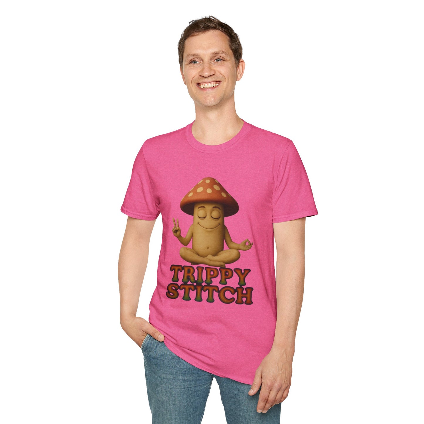 Mani the Mushroom T-Shirt - Unisex Softstyle Tee, Casual Humor Gift, Mindfulness Apparel, Trendy Streetwear, Unique Relaxed Wear