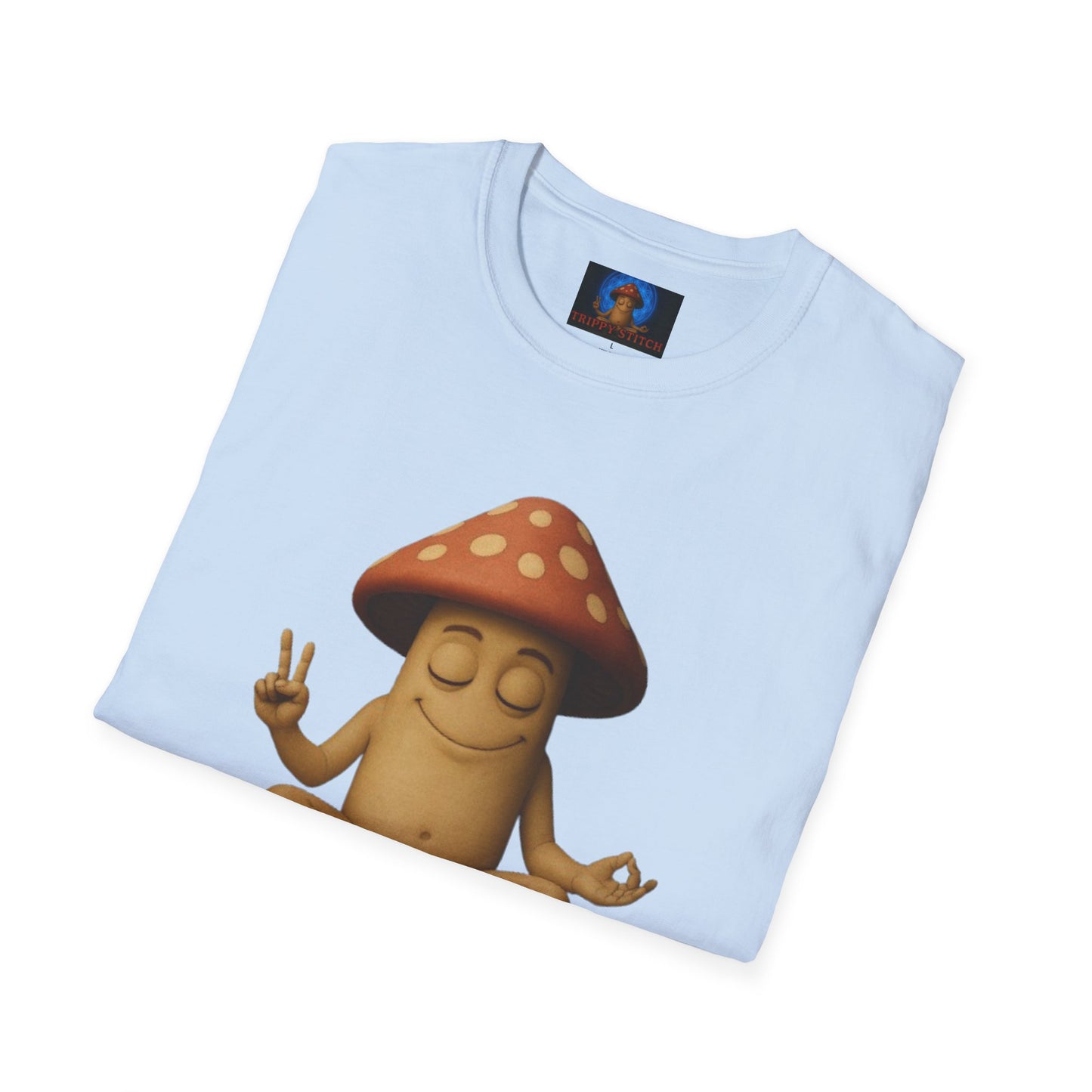 Mani the Mushroom T-Shirt - Unisex Softstyle Tee, Casual Humor Gift, Mindfulness Apparel, Trendy Streetwear, Unique Relaxed Wear