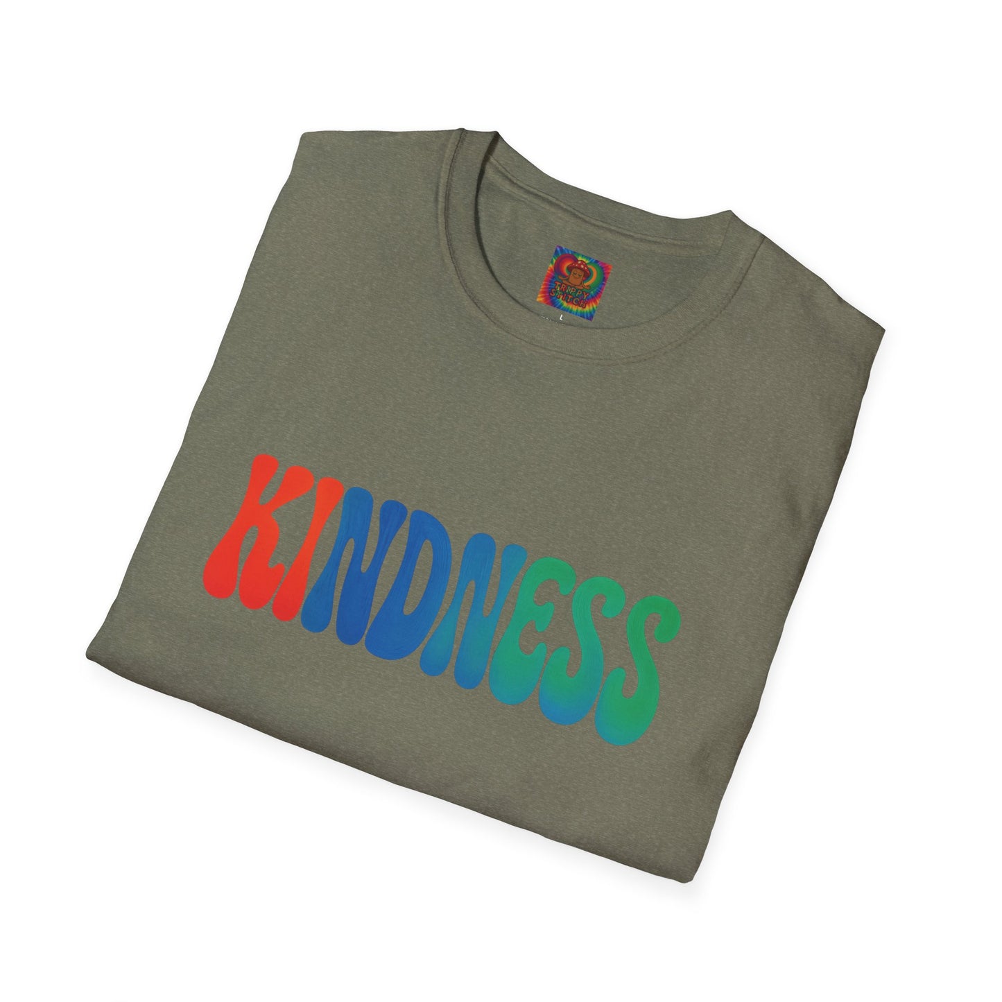 Kindness 💚❤️💙Softstyle T-Shirt, Colorful Graphic Tee, Positive Vibes Shirt, Cute Gift for Friends, Uplifting Fashion Statement