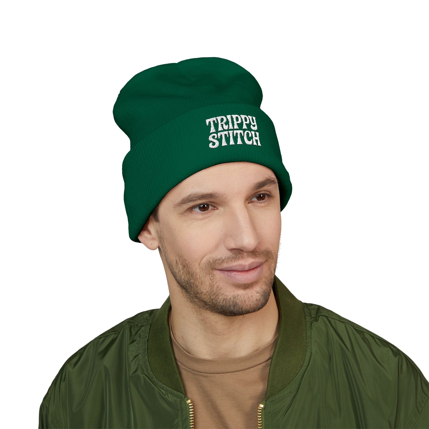 Trippy Stitch Classic Cuffed Beanie - Cozy Embroidered Knit Hat, Winter Accessories, Gift for Him/Her, Casual Beanie, Trendy Knitwear