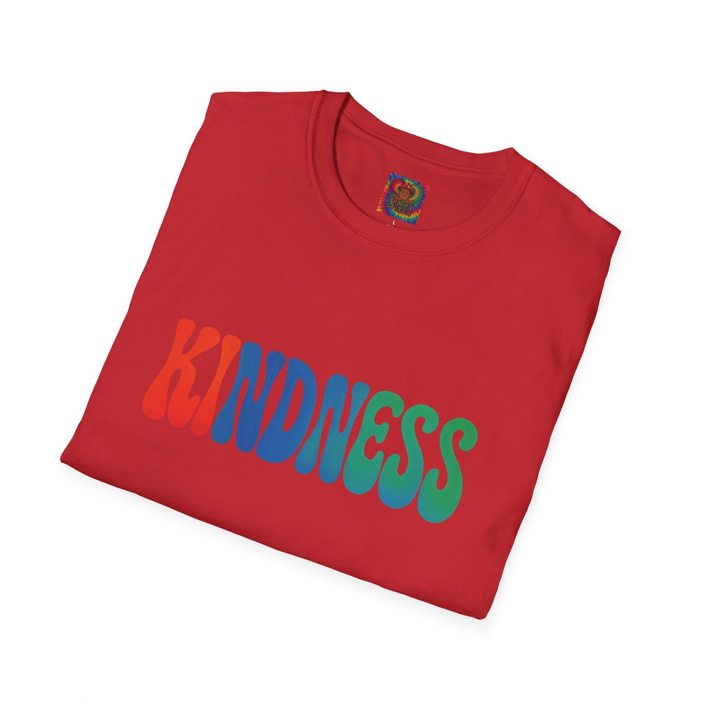 Kindness 💚❤️💙Softstyle T-Shirt, Colorful Graphic Tee, Positive Vibes Shirt, Cute Gift for Friends, Uplifting Fashion Statement