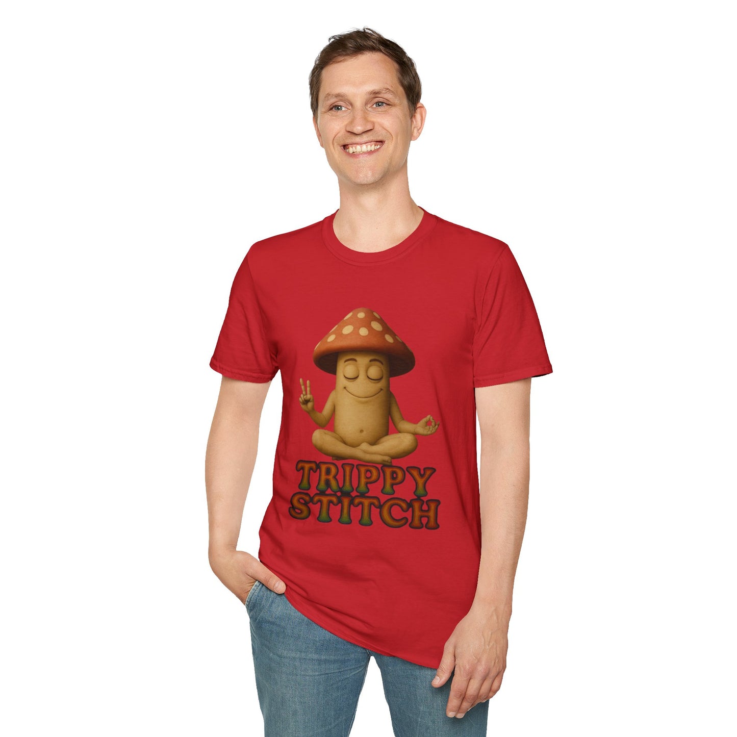 Mani the Mushroom T-Shirt - Unisex Softstyle Tee, Casual Humor Gift, Mindfulness Apparel, Trendy Streetwear, Unique Relaxed Wear