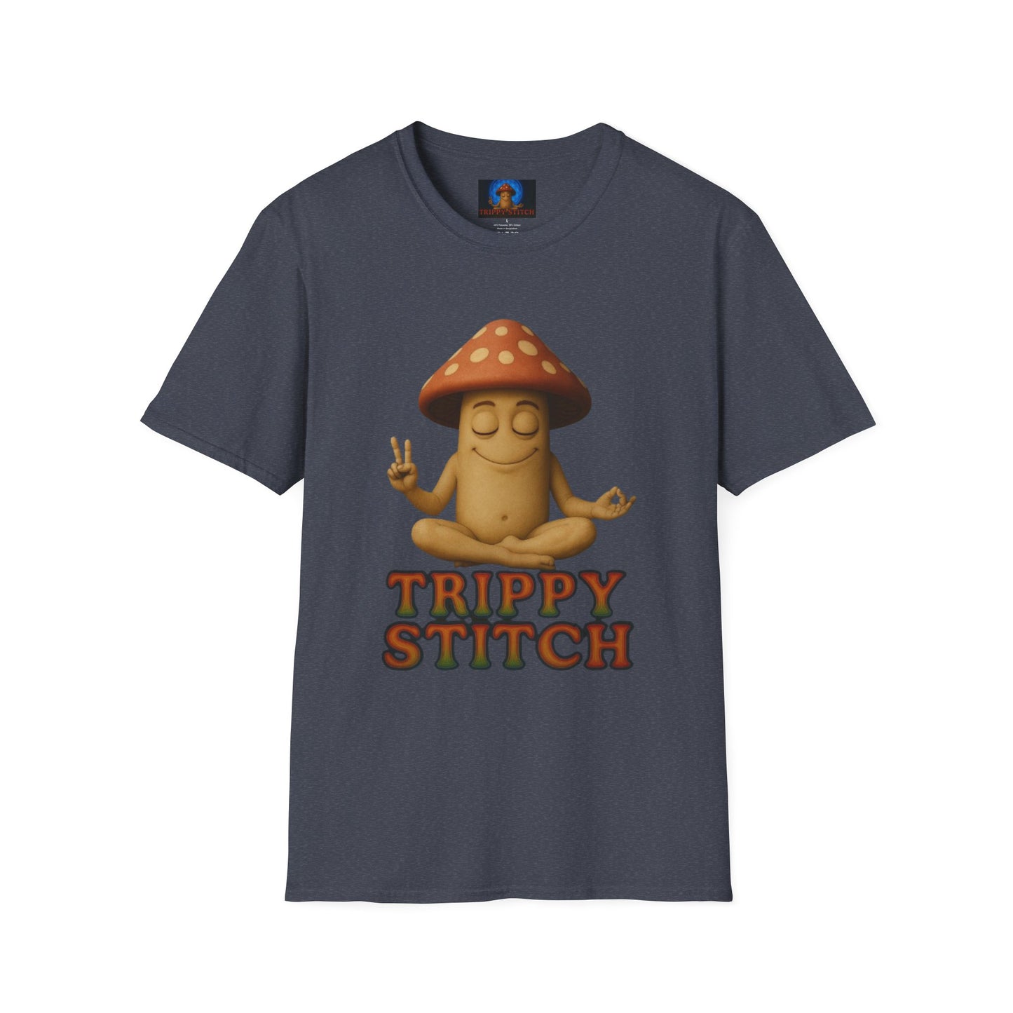 Mani the Mushroom T-Shirt - Unisex Softstyle Tee, Casual Humor Gift, Mindfulness Apparel, Trendy Streetwear, Unique Relaxed Wear