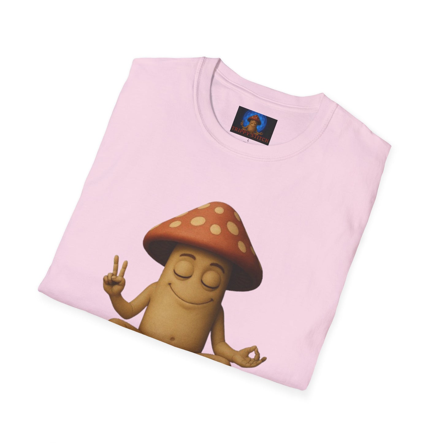 Mani the Mushroom T-Shirt - Unisex Softstyle Tee, Casual Humor Gift, Mindfulness Apparel, Trendy Streetwear, Unique Relaxed Wear