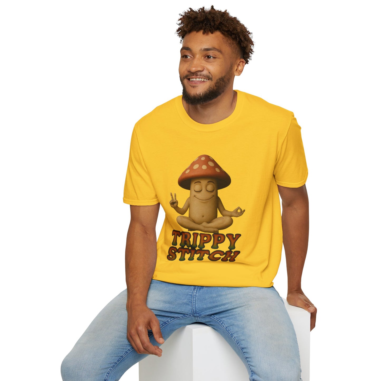 Mani the Mushroom T-Shirt - Unisex Softstyle Tee, Casual Humor Gift, Mindfulness Apparel, Trendy Streetwear, Unique Relaxed Wear