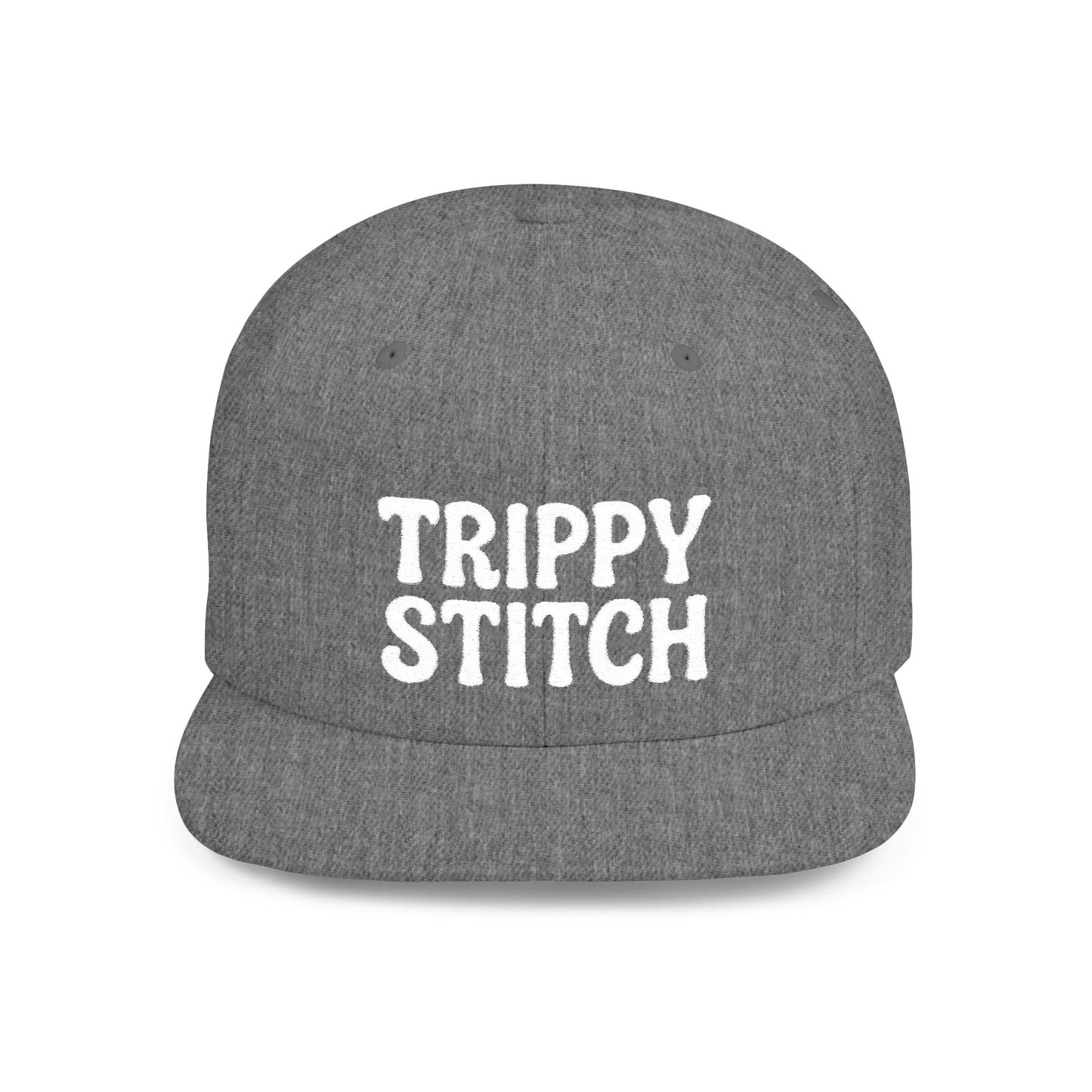 Trippy Stitch ALL WHITE FONT Flat Bill Snapback
