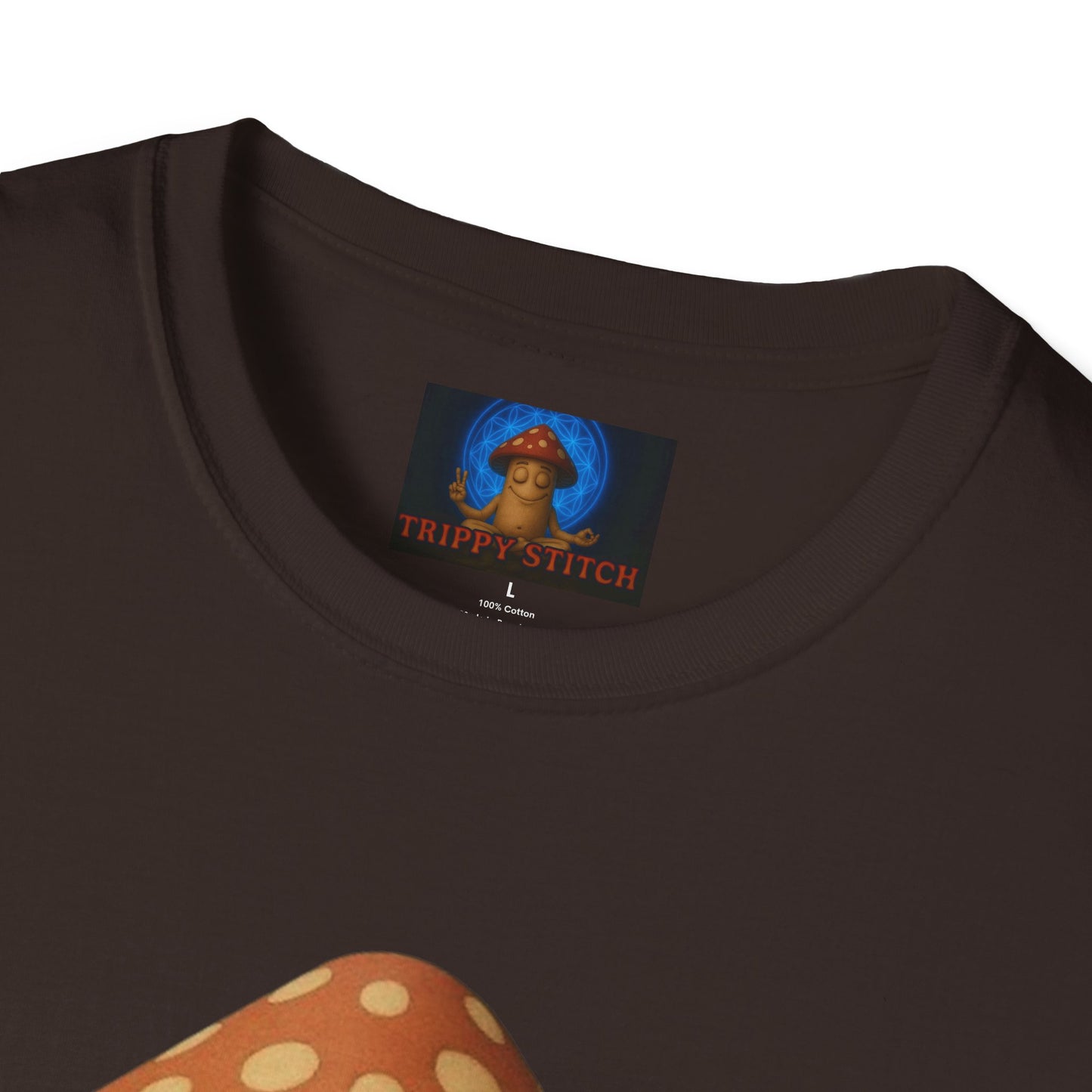 Mani the Mushroom T-Shirt - Unisex Softstyle Tee, Casual Humor Gift, Mindfulness Apparel, Trendy Streetwear, Unique Relaxed Wear