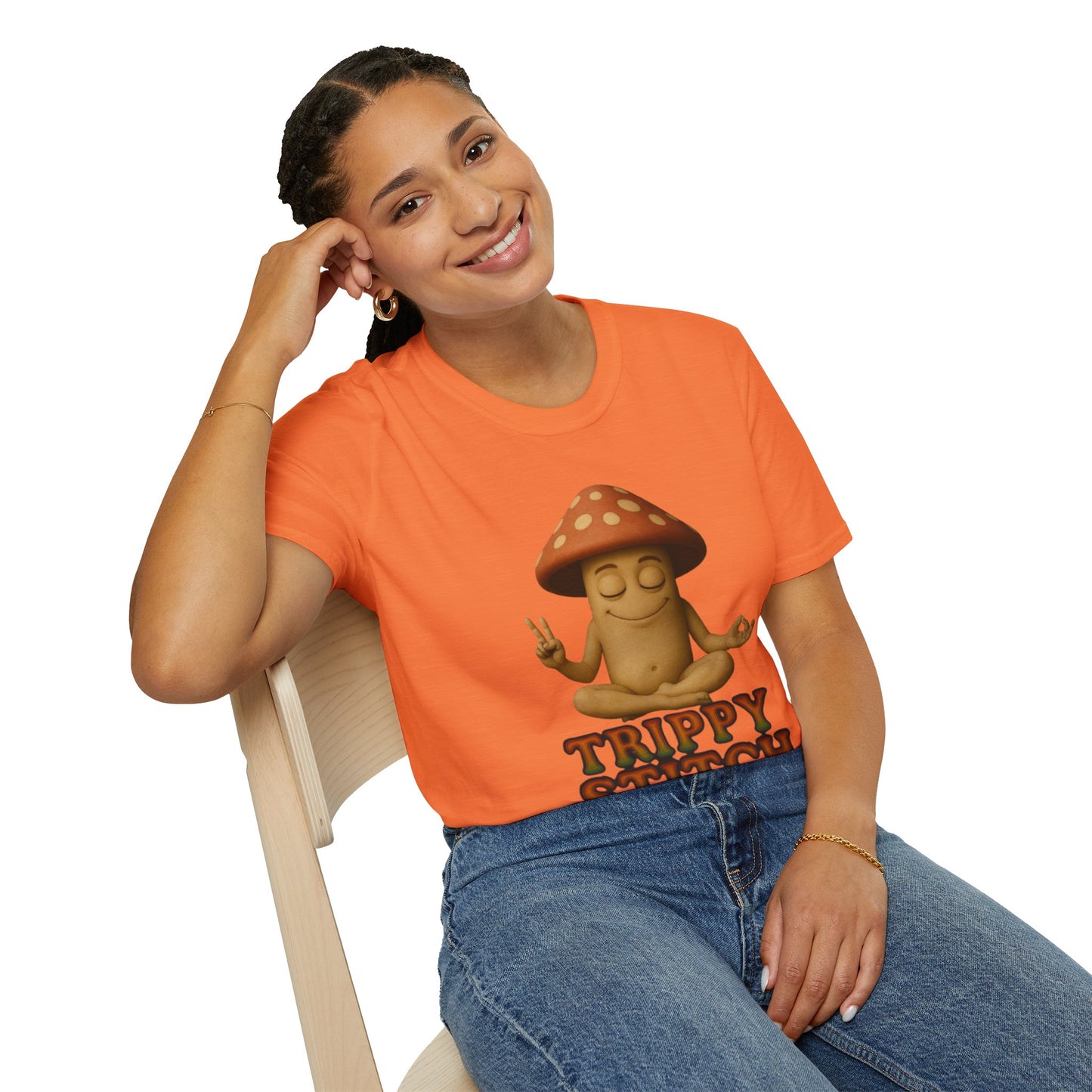 Mani the Mushroom T-Shirt - Unisex Softstyle Tee, Casual Humor Gift, Mindfulness Apparel, Trendy Streetwear, Unique Relaxed Wear