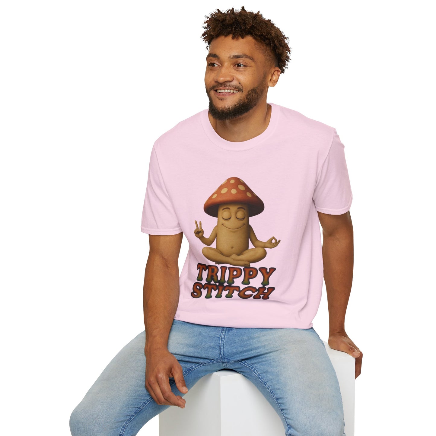 Mani the Mushroom T-Shirt - Unisex Softstyle Tee, Casual Humor Gift, Mindfulness Apparel, Trendy Streetwear, Unique Relaxed Wear