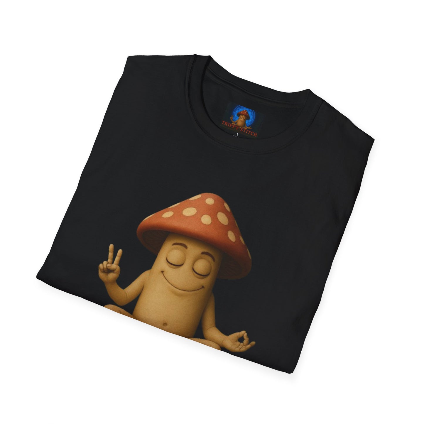 Mani the Mushroom T-Shirt - Unisex Softstyle Tee, Casual Humor Gift, Mindfulness Apparel, Trendy Streetwear, Unique Relaxed Wear