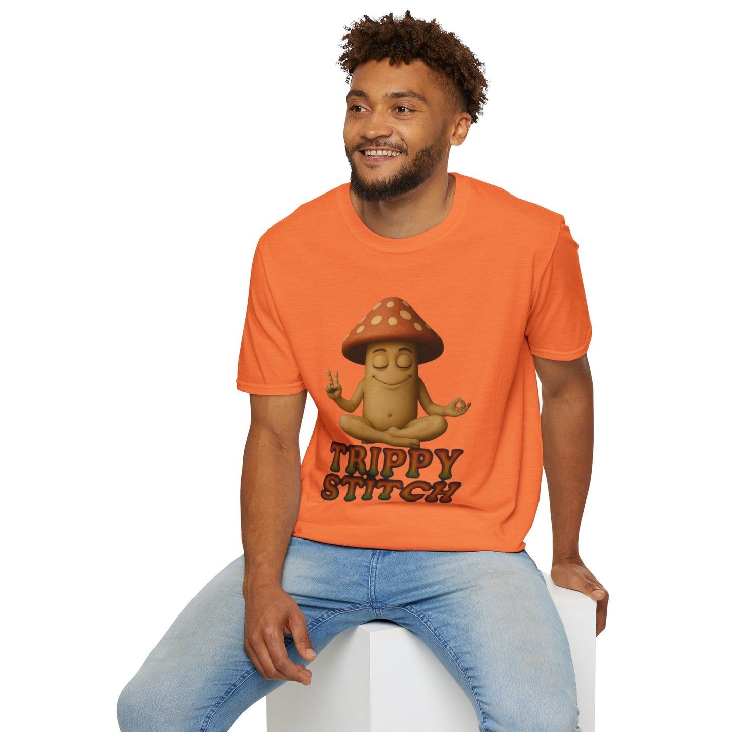 Mani the Mushroom T-Shirt - Unisex Softstyle Tee, Casual Humor Gift, Mindfulness Apparel, Trendy Streetwear, Unique Relaxed Wear