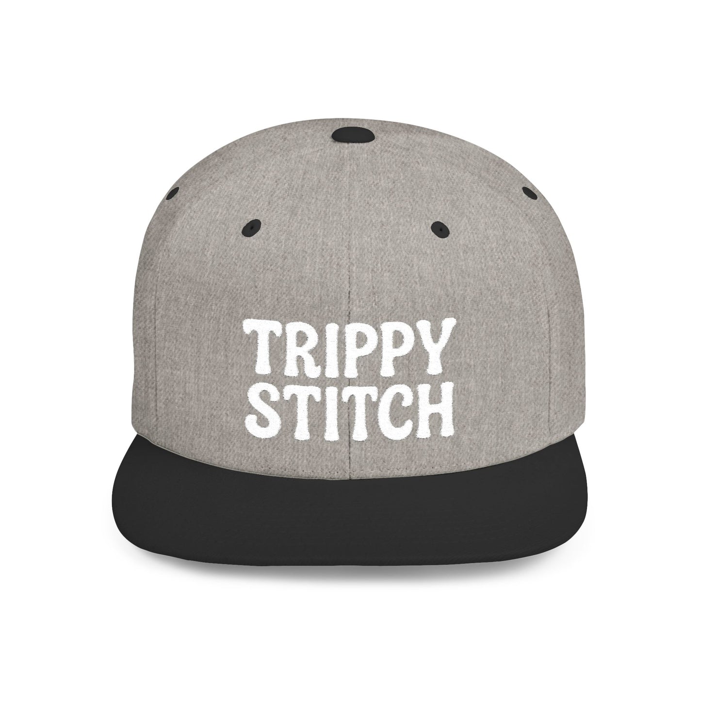 Trippy Stitch ALL WHITE FONT Flat Bill Snapback