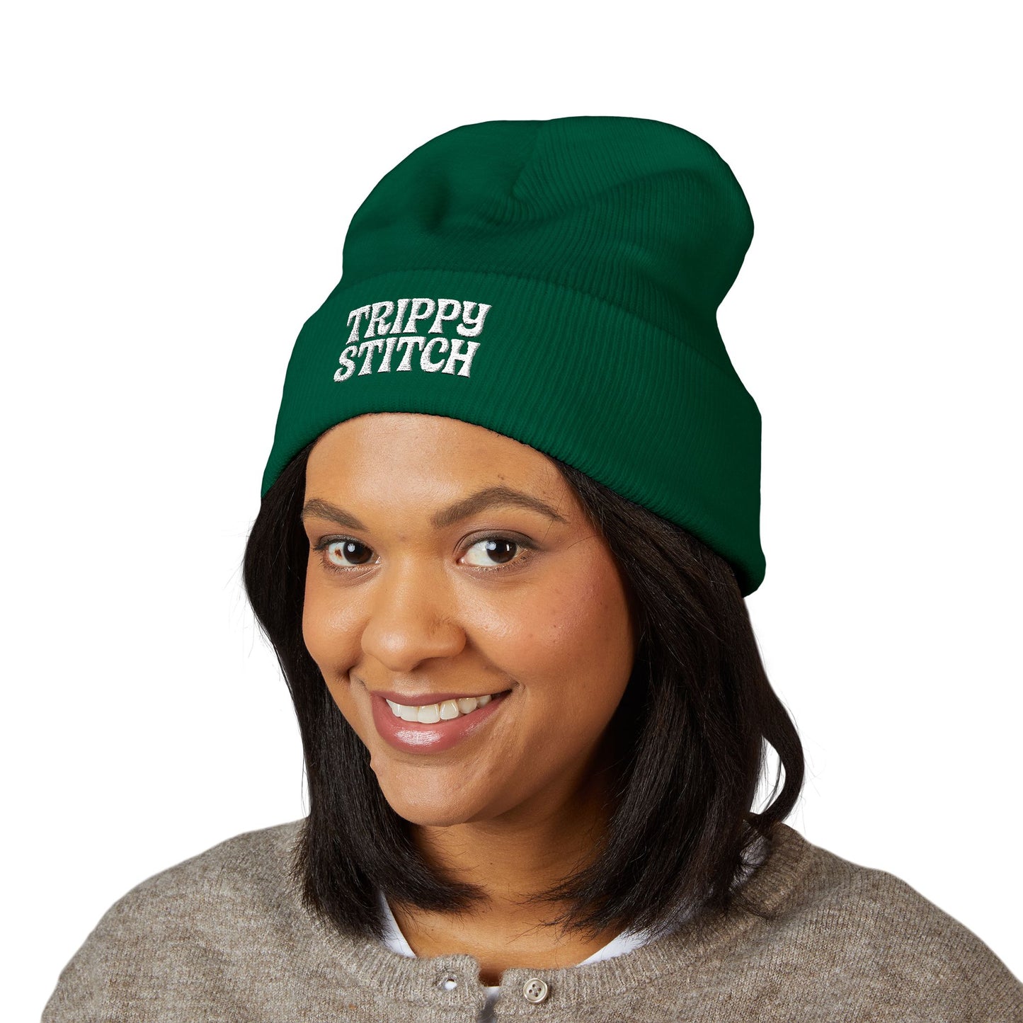 Trippy Stitch Classic Cuffed Beanie - Cozy Embroidered Knit Hat, Winter Accessories, Gift for Him/Her, Casual Beanie, Trendy Knitwear