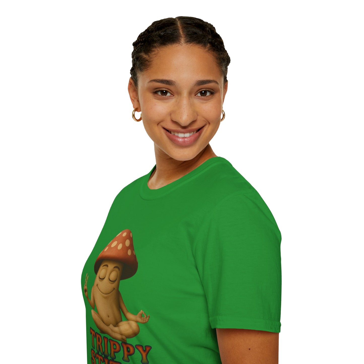 Mani the Mushroom T-Shirt - Unisex Softstyle Tee, Casual Humor Gift, Mindfulness Apparel, Trendy Streetwear, Unique Relaxed Wear
