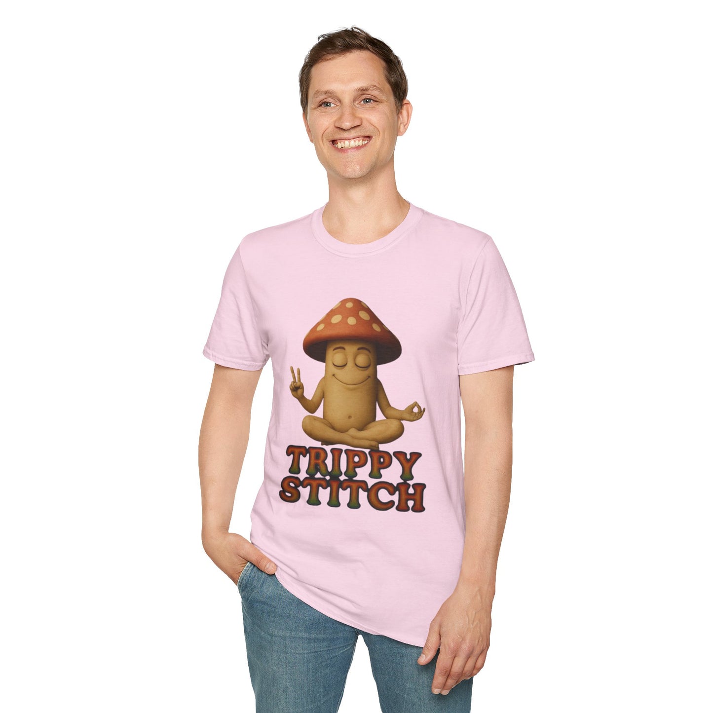 Mani the Mushroom T-Shirt - Unisex Softstyle Tee, Casual Humor Gift, Mindfulness Apparel, Trendy Streetwear, Unique Relaxed Wear