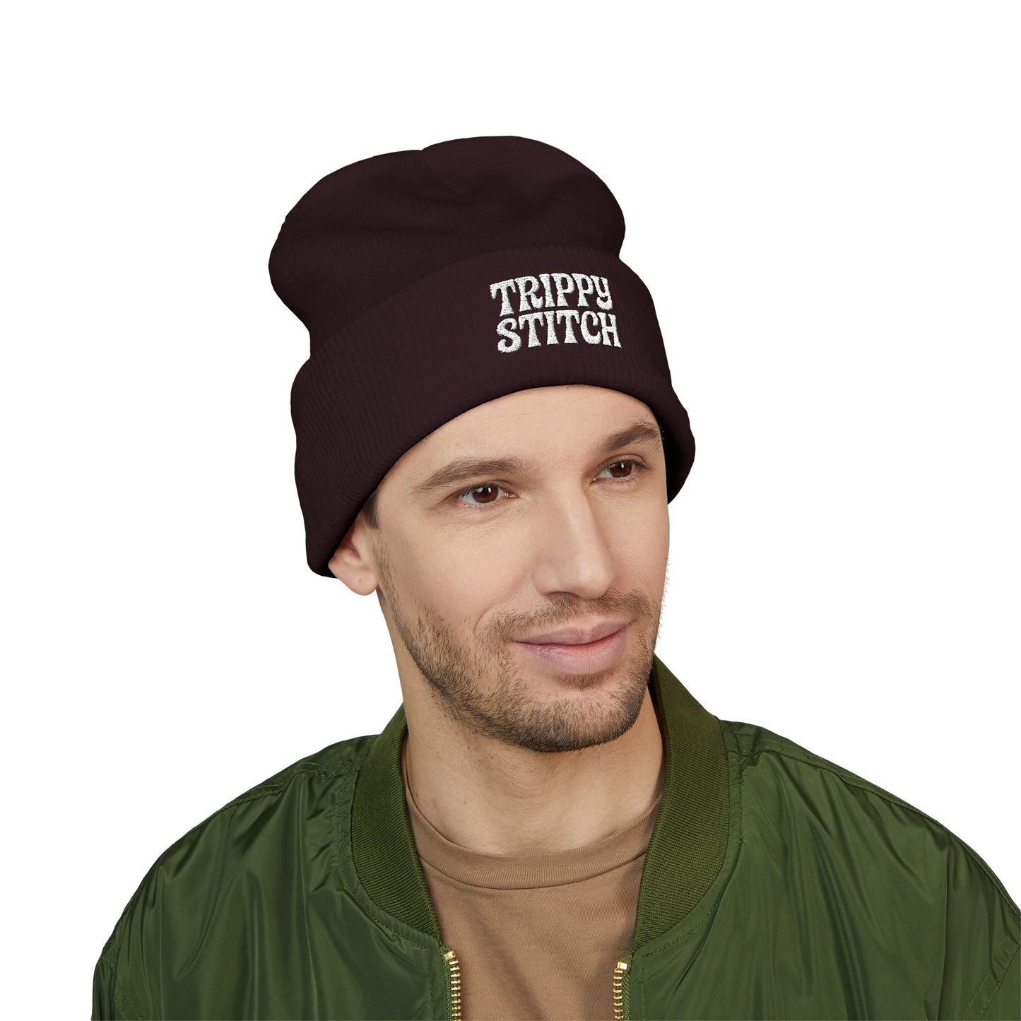 Trippy Stitch Classic Cuffed Beanie - Cozy Embroidered Knit Hat, Winter Accessories, Gift for Him/Her, Casual Beanie, Trendy Knitwear