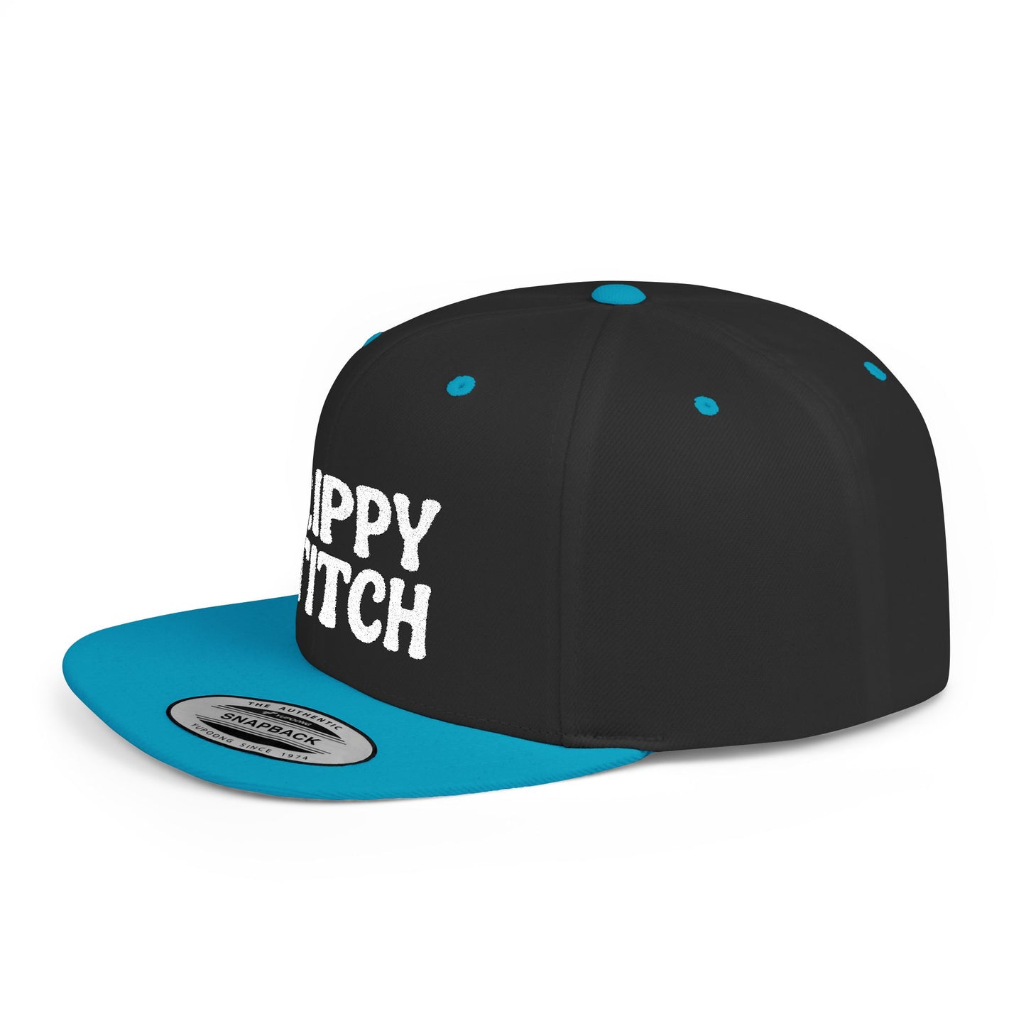 Trippy Stitch ALL WHITE FONT Flat Bill Snapback
