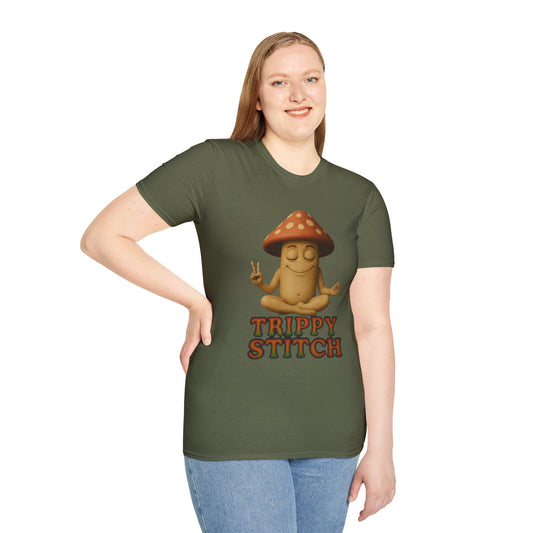 Mani the Mushroom T-Shirt - Unisex Softstyle Tee, Casual Humor Gift, Mindfulness Apparel, Trendy Streetwear, Unique Relaxed Wear