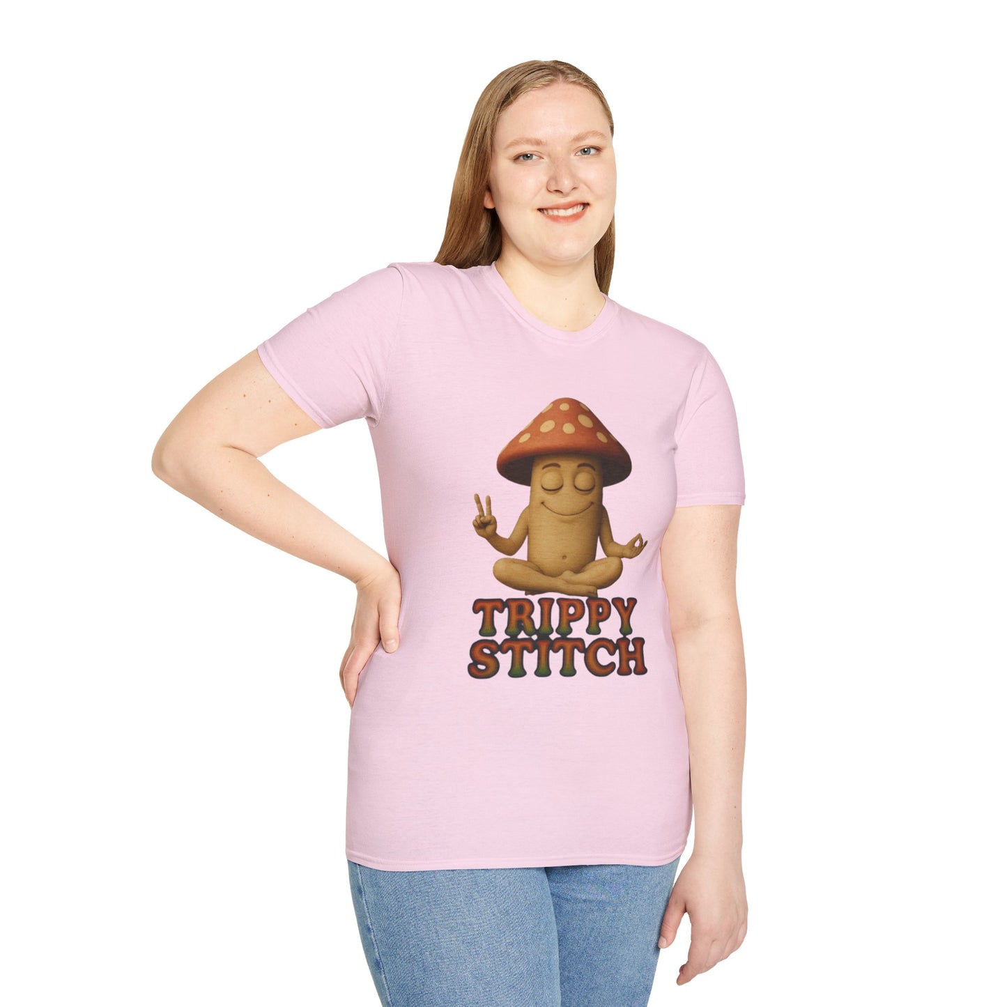 Mani the Mushroom T-Shirt - Unisex Softstyle Tee, Casual Humor Gift, Mindfulness Apparel, Trendy Streetwear, Unique Relaxed Wear