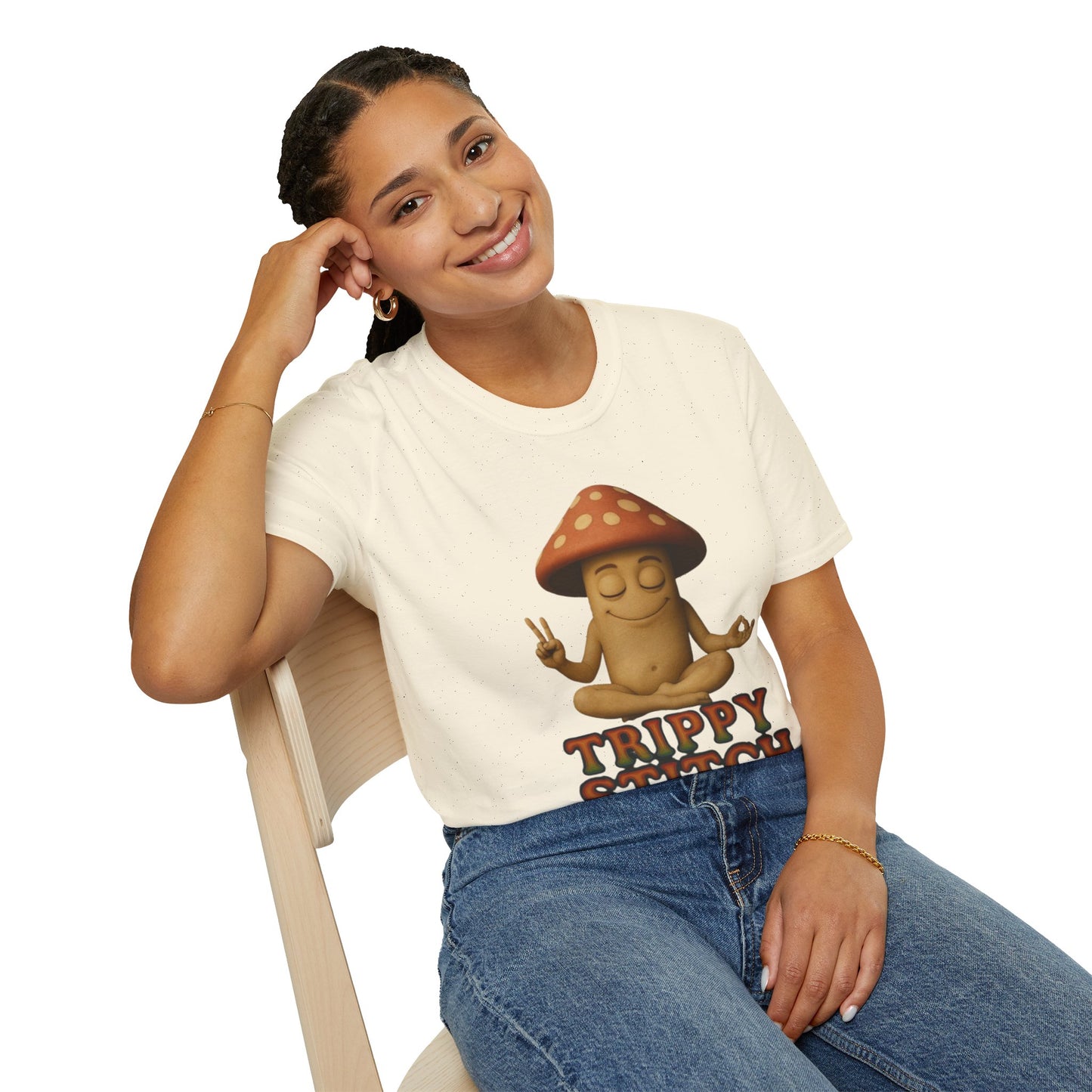 Mani the Mushroom T-Shirt - Unisex Softstyle Tee, Casual Humor Gift, Mindfulness Apparel, Trendy Streetwear, Unique Relaxed Wear