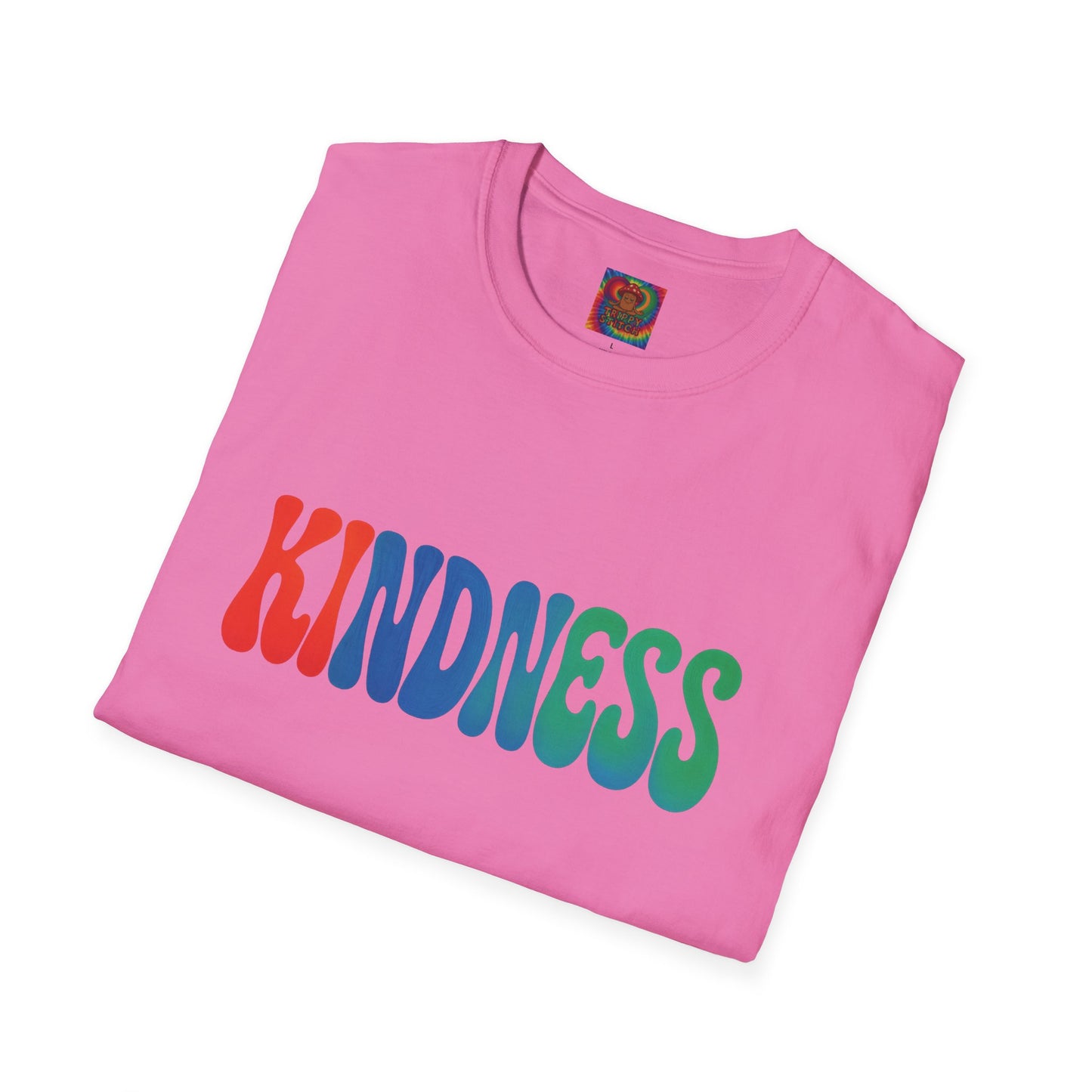 Kindness 💚❤️💙Softstyle T-Shirt, Colorful Graphic Tee, Positive Vibes Shirt, Cute Gift for Friends, Uplifting Fashion Statement