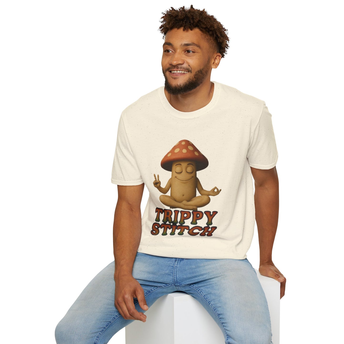 Mani the Mushroom T-Shirt - Unisex Softstyle Tee, Casual Humor Gift, Mindfulness Apparel, Trendy Streetwear, Unique Relaxed Wear