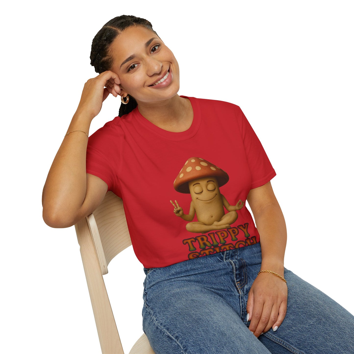 Mani the Mushroom T-Shirt - Unisex Softstyle Tee, Casual Humor Gift, Mindfulness Apparel, Trendy Streetwear, Unique Relaxed Wear