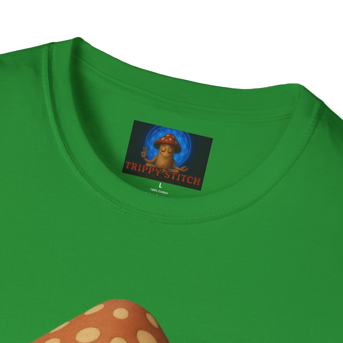 Mani the Mushroom T-Shirt - Unisex Softstyle Tee, Casual Humor Gift, Mindfulness Apparel, Trendy Streetwear, Unique Relaxed Wear