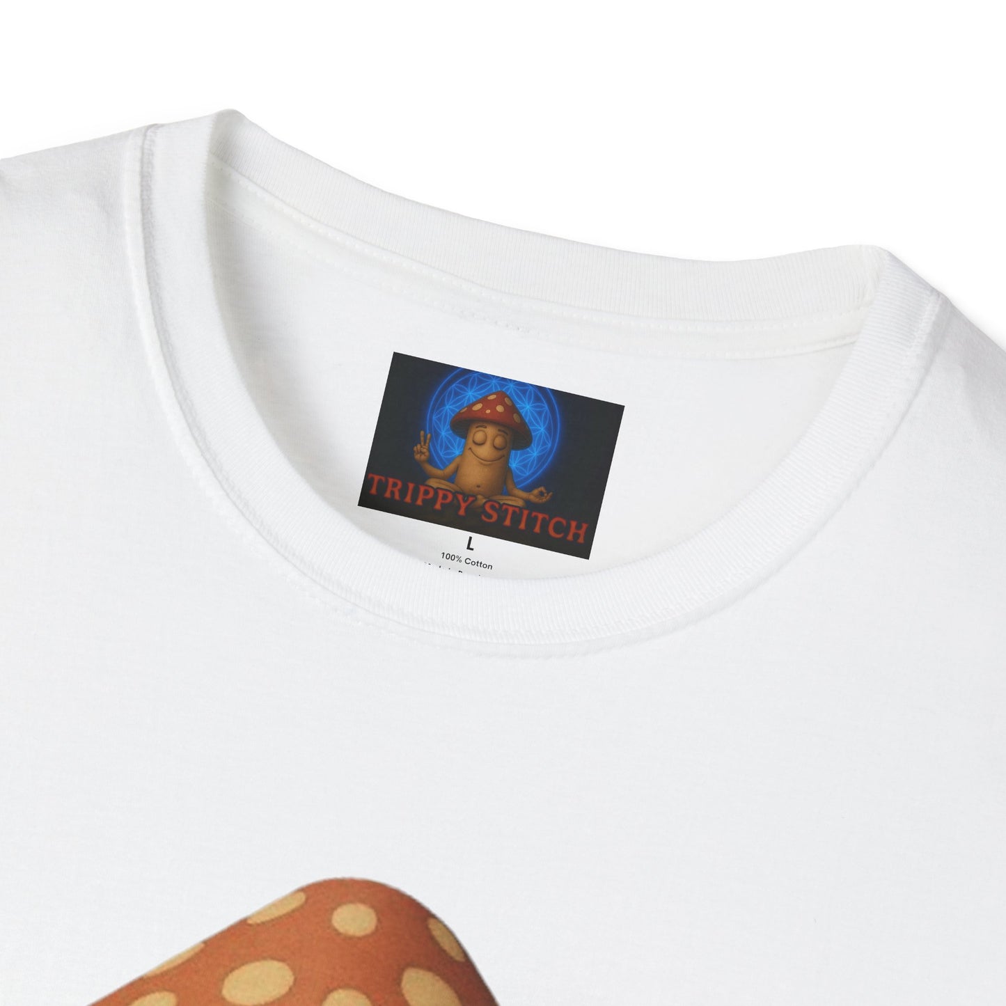 Mani the Mushroom T-Shirt - Unisex Softstyle Tee, Casual Humor Gift, Mindfulness Apparel, Trendy Streetwear, Unique Relaxed Wear