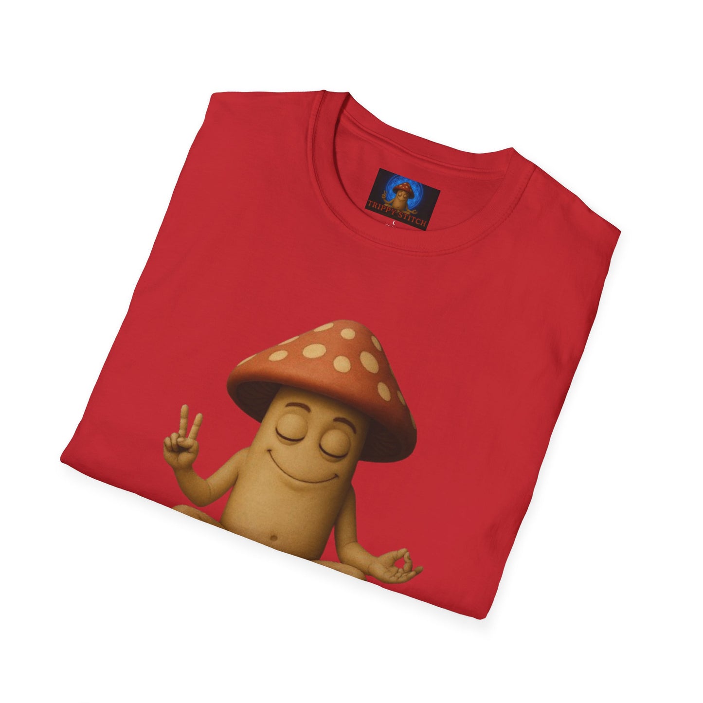 Mani the Mushroom T-Shirt - Unisex Softstyle Tee, Casual Humor Gift, Mindfulness Apparel, Trendy Streetwear, Unique Relaxed Wear