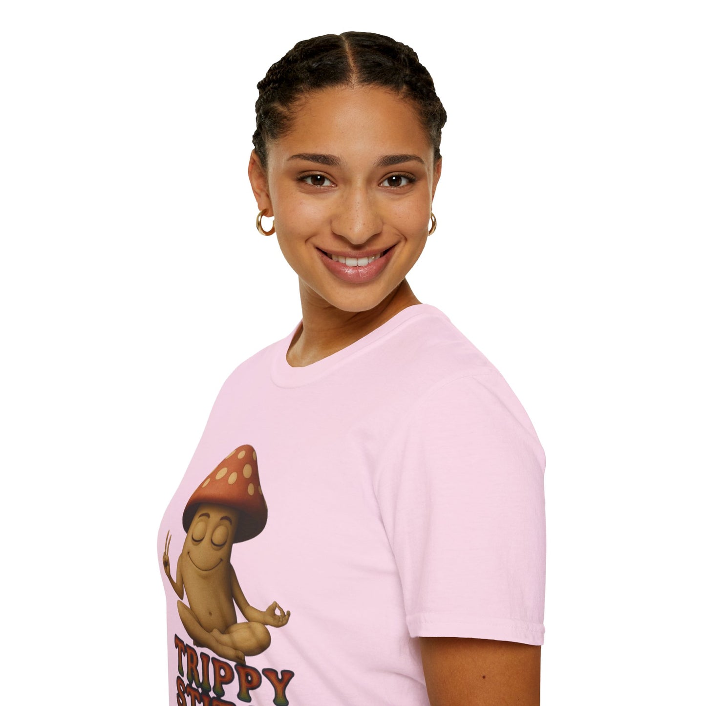 Mani the Mushroom T-Shirt - Unisex Softstyle Tee, Casual Humor Gift, Mindfulness Apparel, Trendy Streetwear, Unique Relaxed Wear