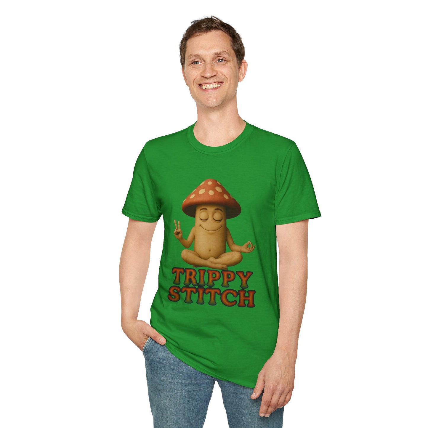 Mani the Mushroom T-Shirt - Unisex Softstyle Tee, Casual Humor Gift, Mindfulness Apparel, Trendy Streetwear, Unique Relaxed Wear
