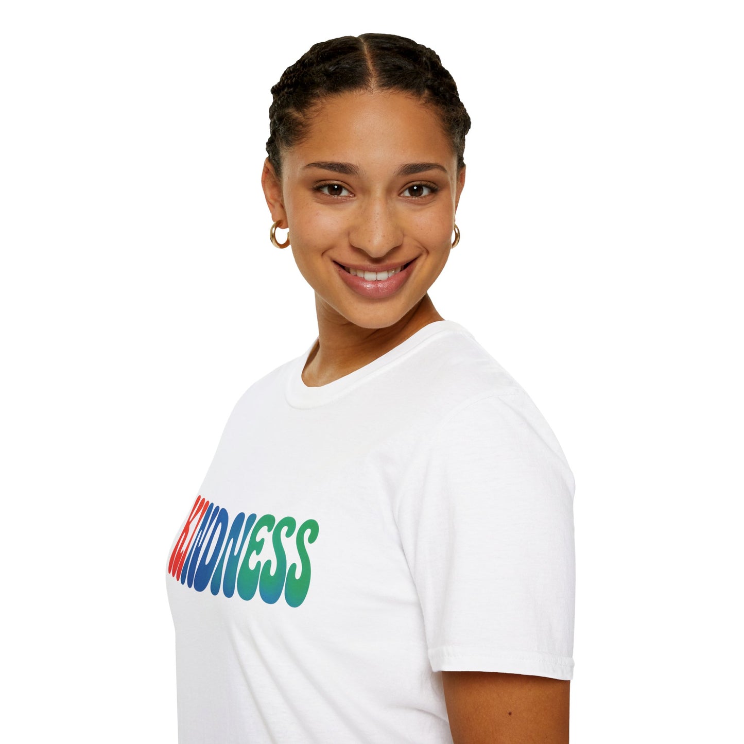 Kindness 💚❤️💙Softstyle T-Shirt, Colorful Graphic Tee, Positive Vibes Shirt, Cute Gift for Friends, Uplifting Fashion Statement