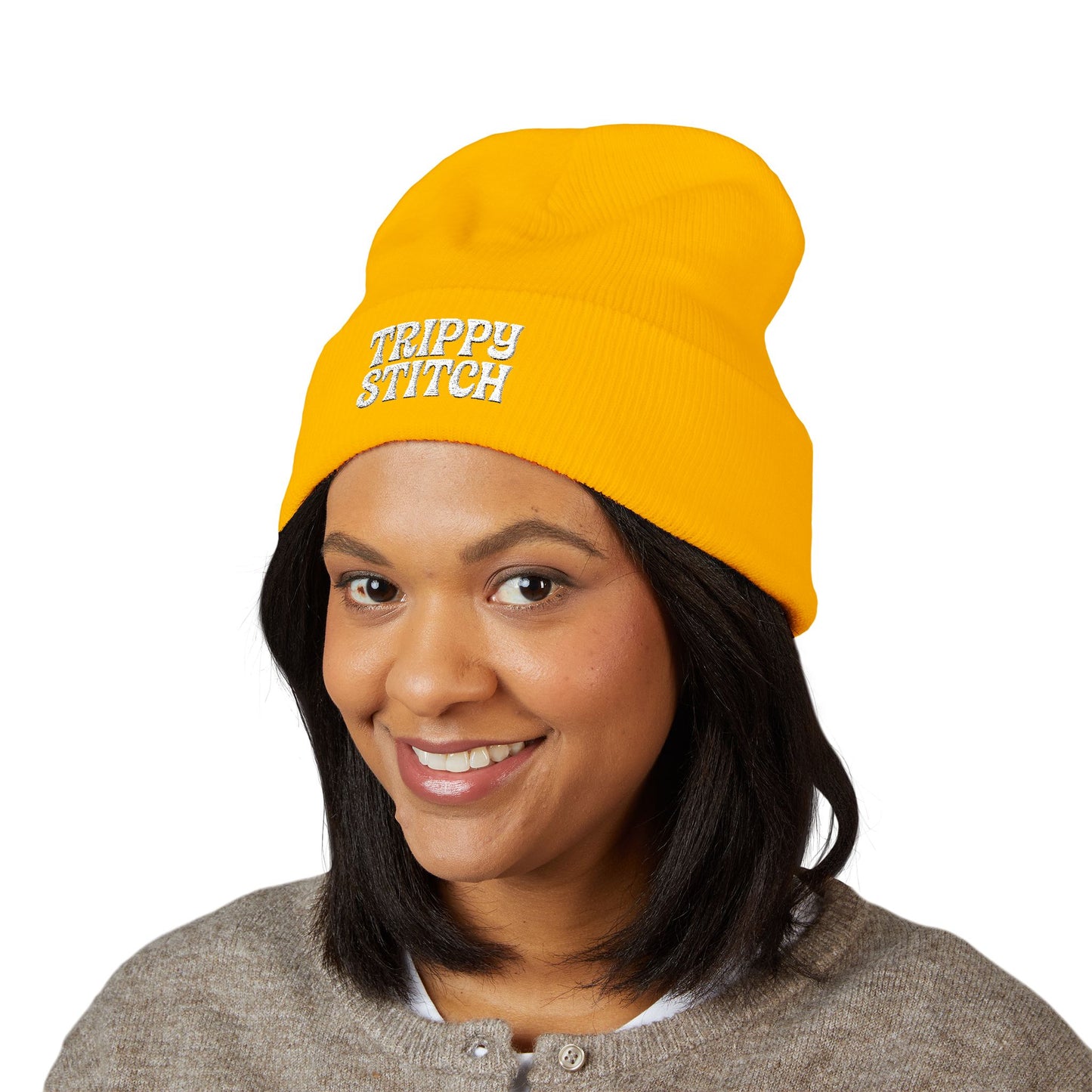 Trippy Stitch Classic Cuffed Beanie - Cozy Embroidered Knit Hat, Winter Accessories, Gift for Him/Her, Casual Beanie, Trendy Knitwear