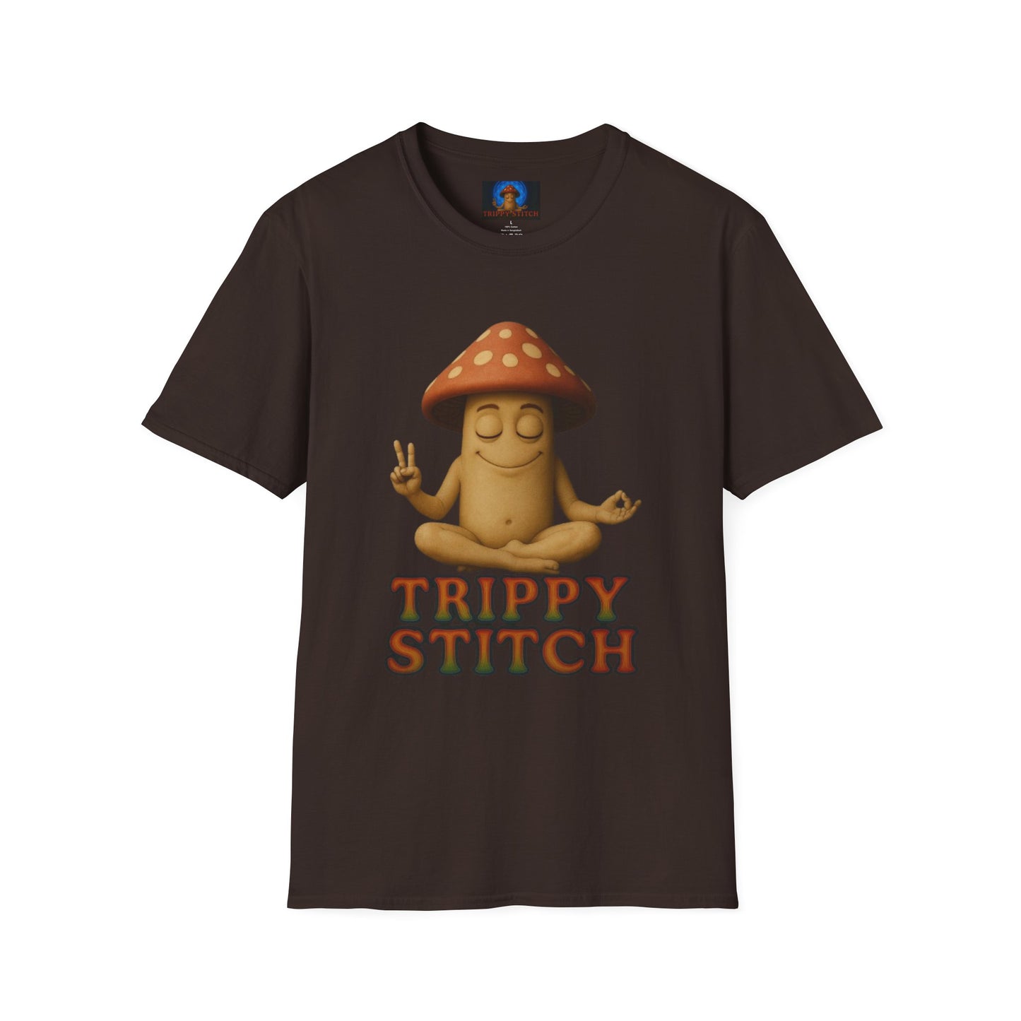 Mani the Mushroom T-Shirt - Unisex Softstyle Tee, Casual Humor Gift, Mindfulness Apparel, Trendy Streetwear, Unique Relaxed Wear