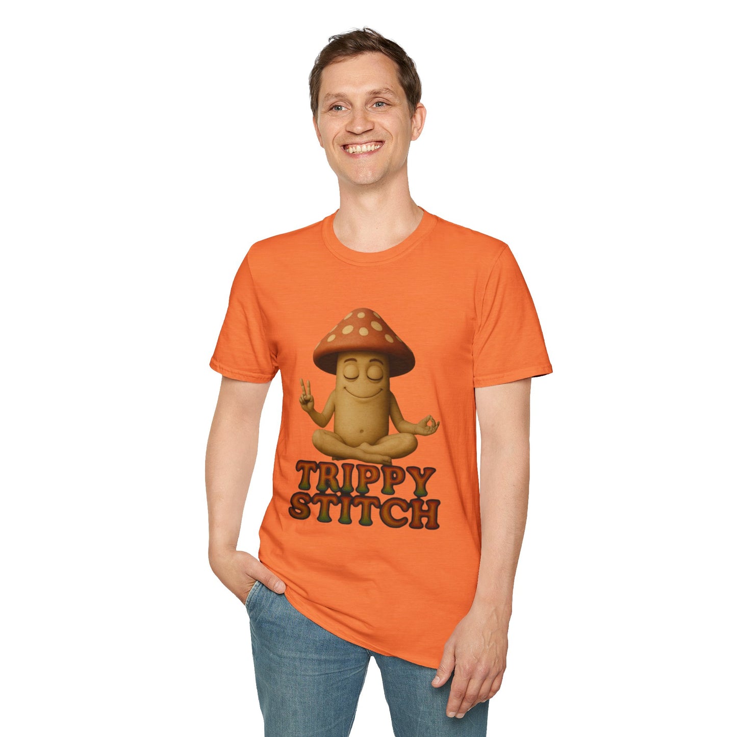 Mani the Mushroom T-Shirt - Unisex Softstyle Tee, Casual Humor Gift, Mindfulness Apparel, Trendy Streetwear, Unique Relaxed Wear