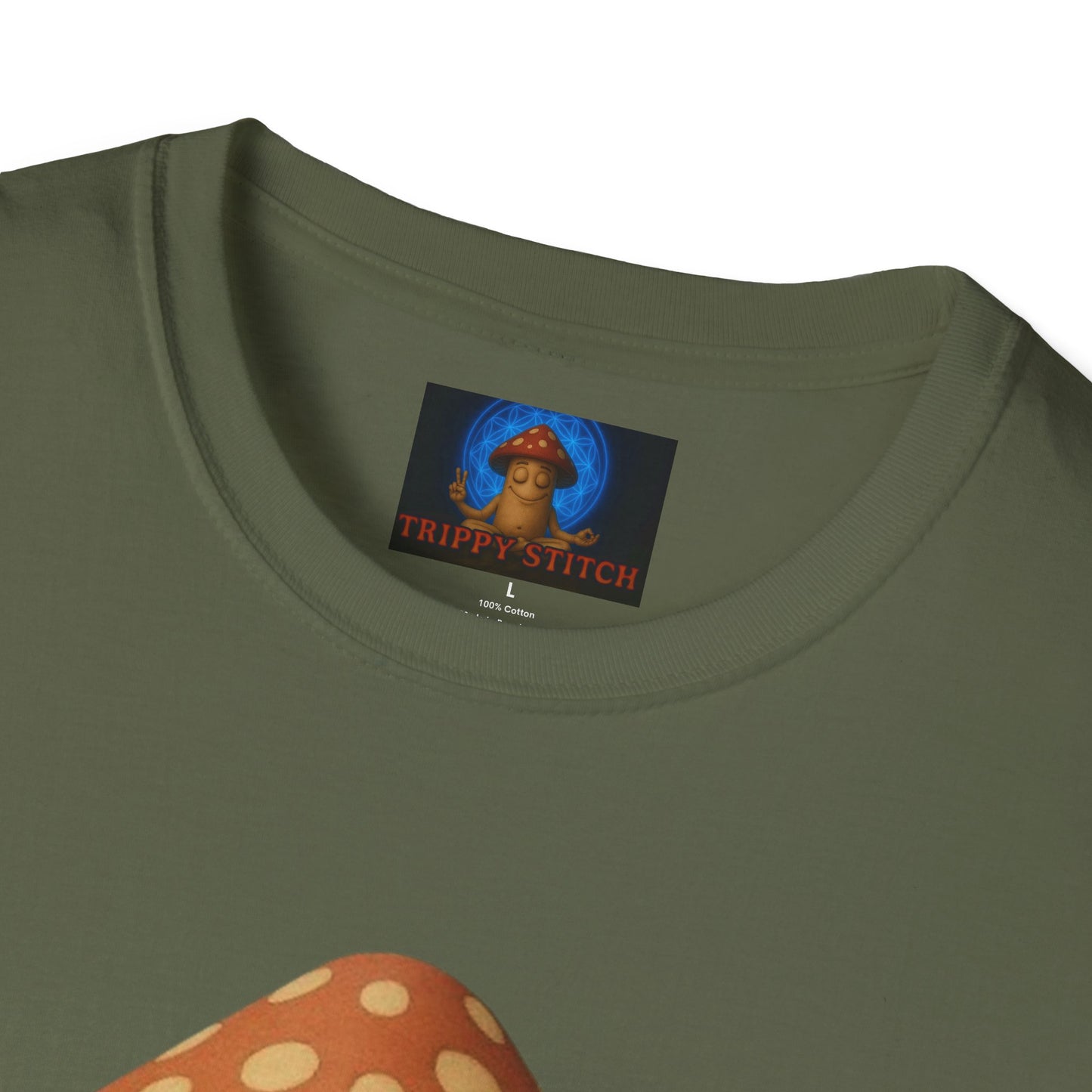 Mani the Mushroom T-Shirt - Unisex Softstyle Tee, Casual Humor Gift, Mindfulness Apparel, Trendy Streetwear, Unique Relaxed Wear