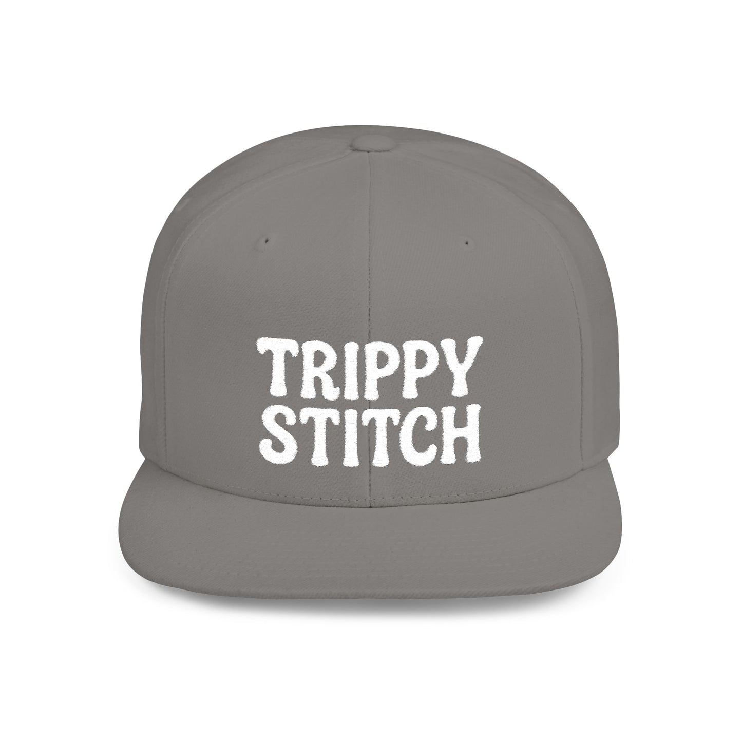Trippy Stitch ALL WHITE FONT Flat Bill Snapback