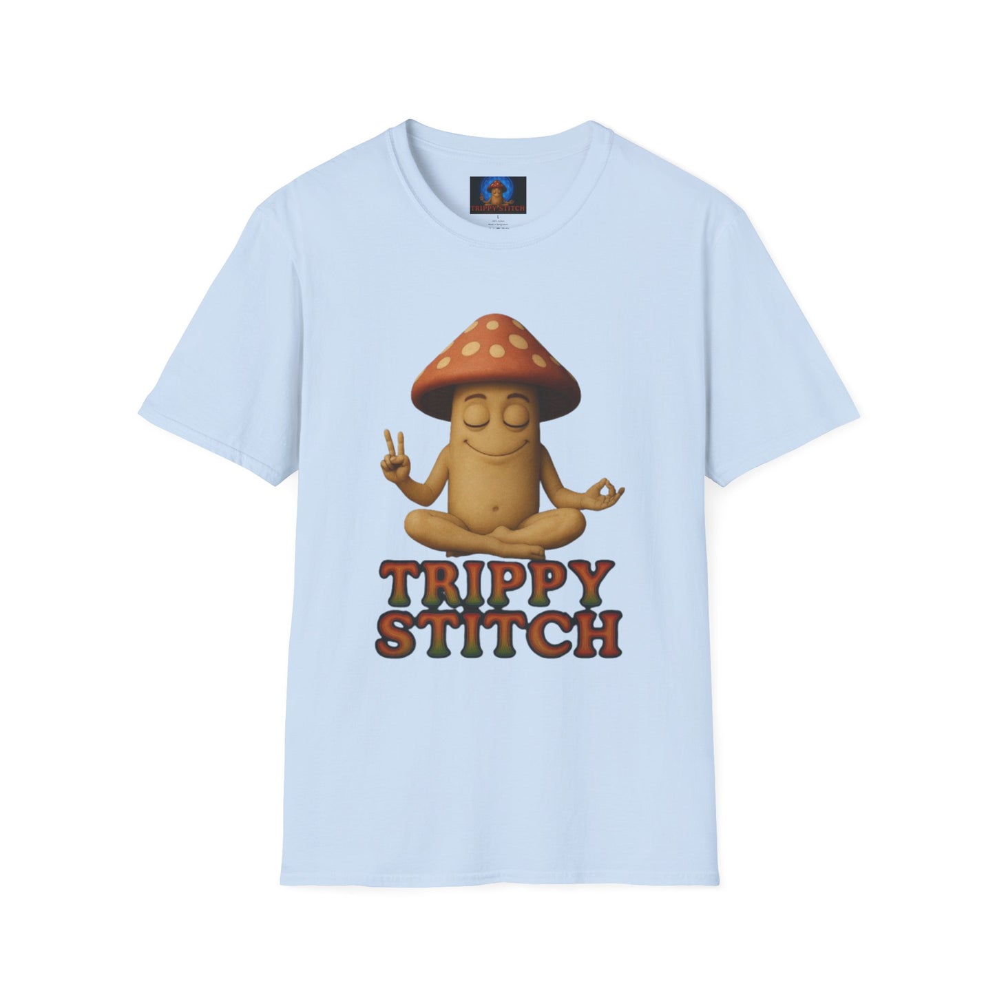 Mani the Mushroom T-Shirt - Unisex Softstyle Tee, Casual Humor Gift, Mindfulness Apparel, Trendy Streetwear, Unique Relaxed Wear