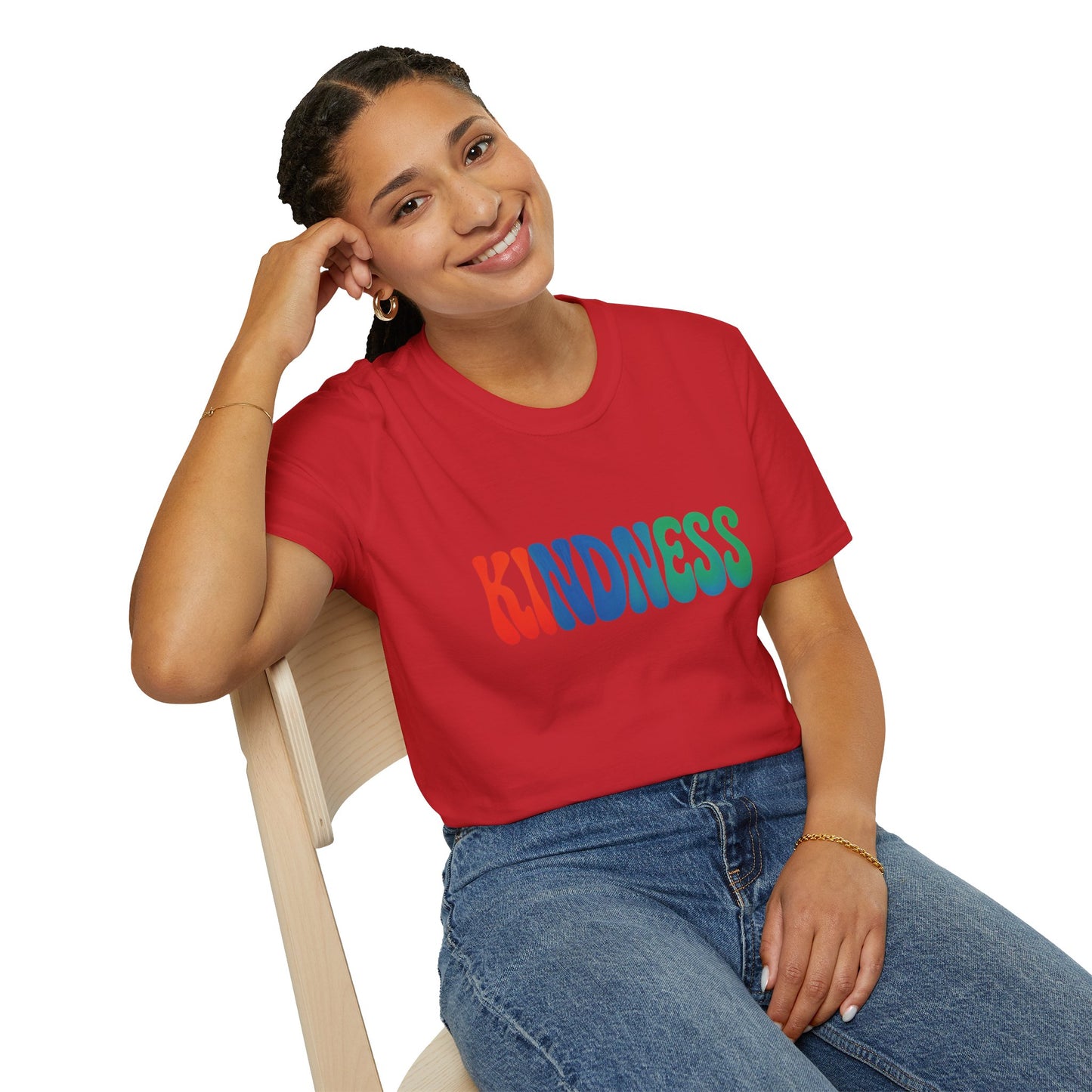 Kindness 💚❤️💙Softstyle T-Shirt, Colorful Graphic Tee, Positive Vibes Shirt, Cute Gift for Friends, Uplifting Fashion Statement