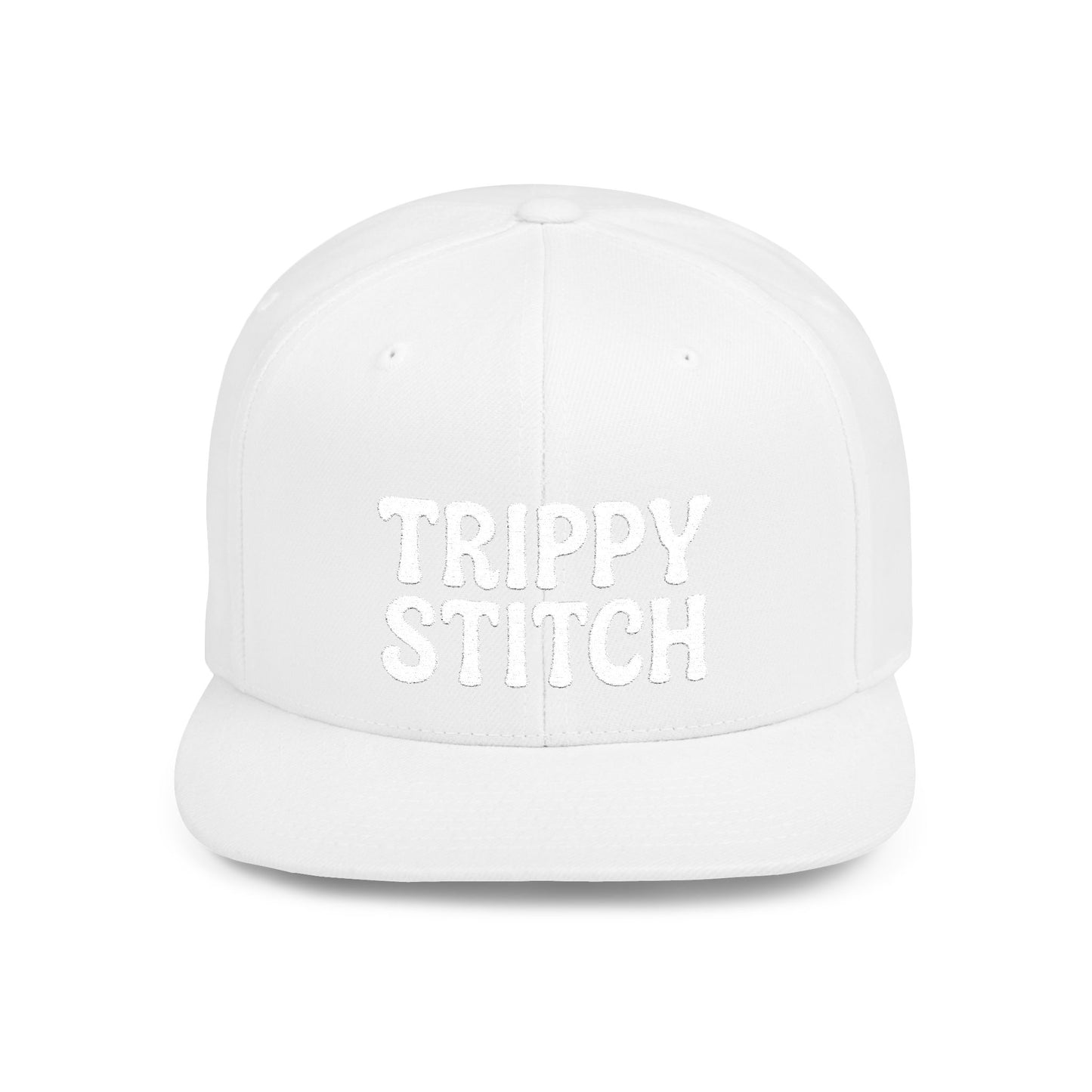 Trippy Stitch ALL WHITE FONT Flat Bill Snapback
