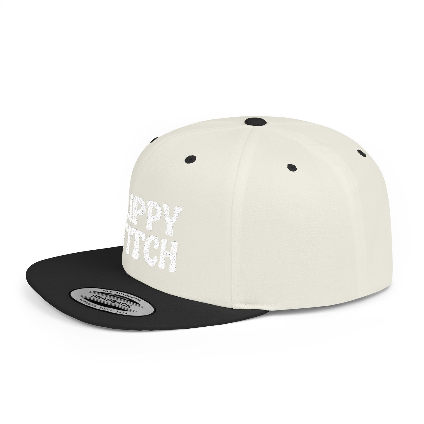Trippy Stitch ALL WHITE FONT Flat Bill Snapback