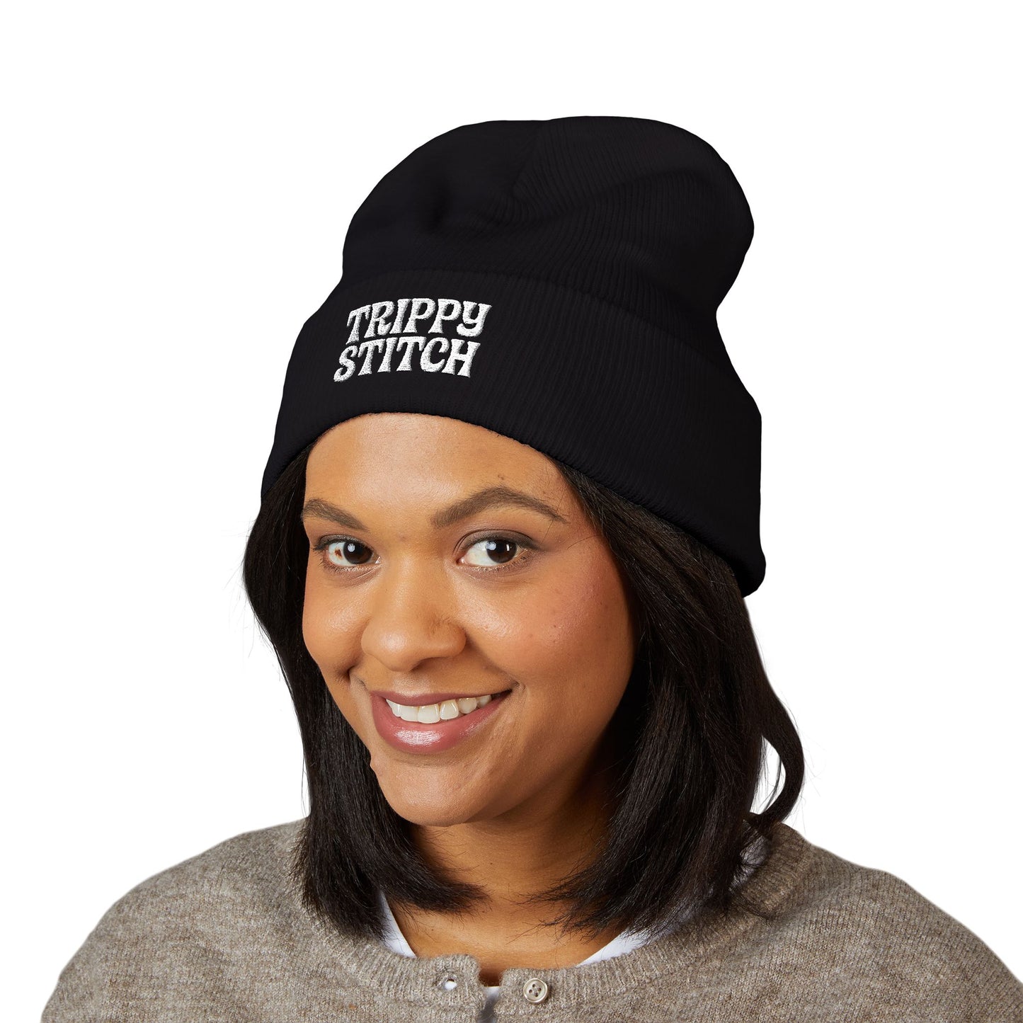 Trippy Stitch Classic Cuffed Beanie - Cozy Embroidered Knit Hat, Winter Accessories, Gift for Him/Her, Casual Beanie, Trendy Knitwear