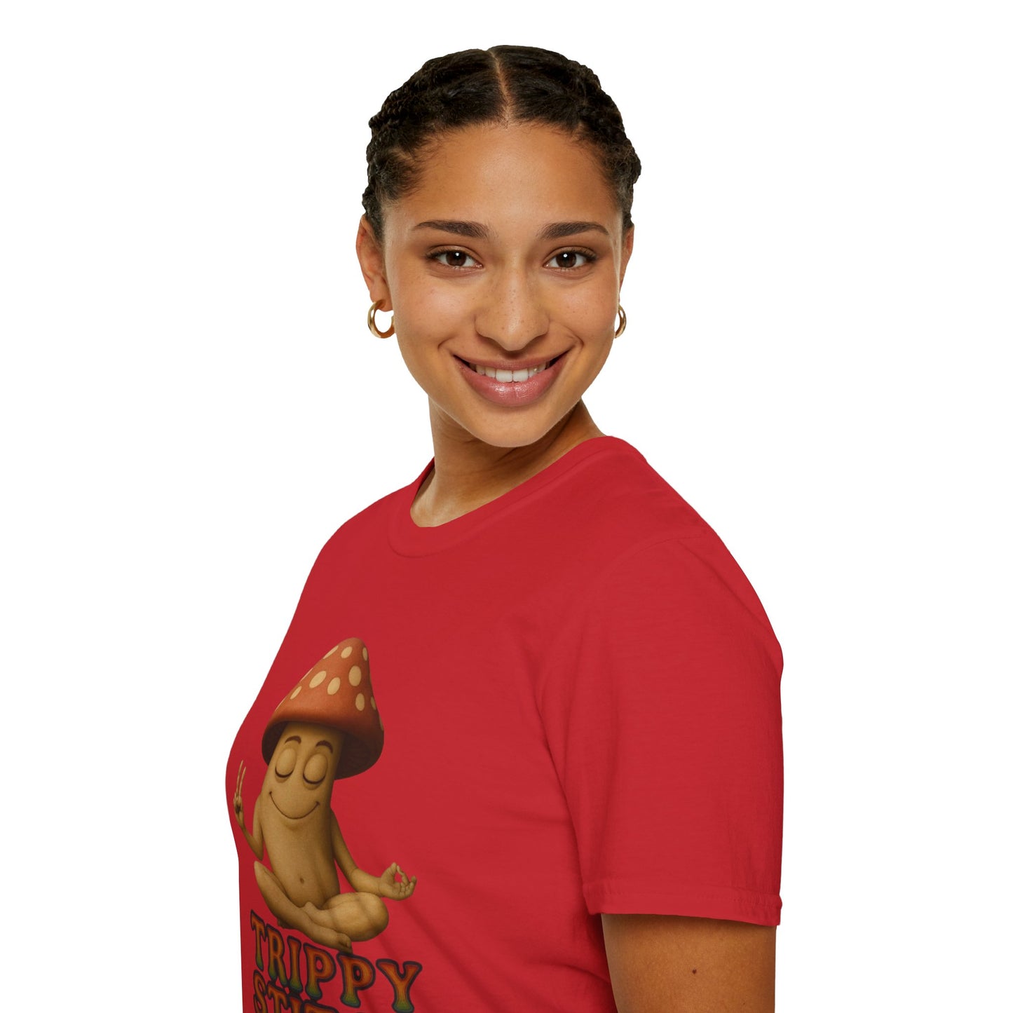 Mani the Mushroom T-Shirt - Unisex Softstyle Tee, Casual Humor Gift, Mindfulness Apparel, Trendy Streetwear, Unique Relaxed Wear